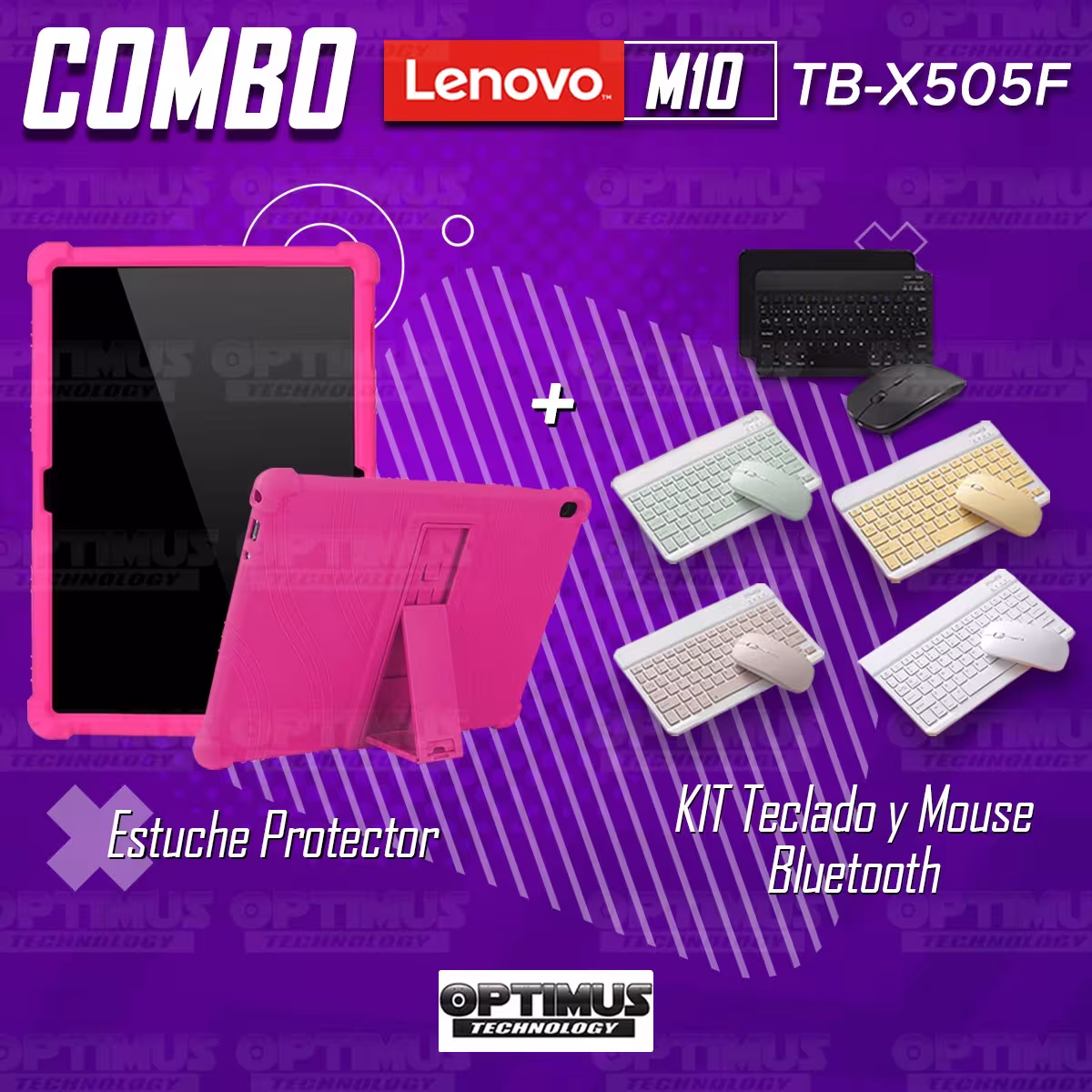 Kit Case Forro Protector Antigolpes + Teclado y Mouse Ratón Bluetooth para Tablet Lenovo Tab M10 Tb-x505f OPTIMUS TECHNOLOGY™ -