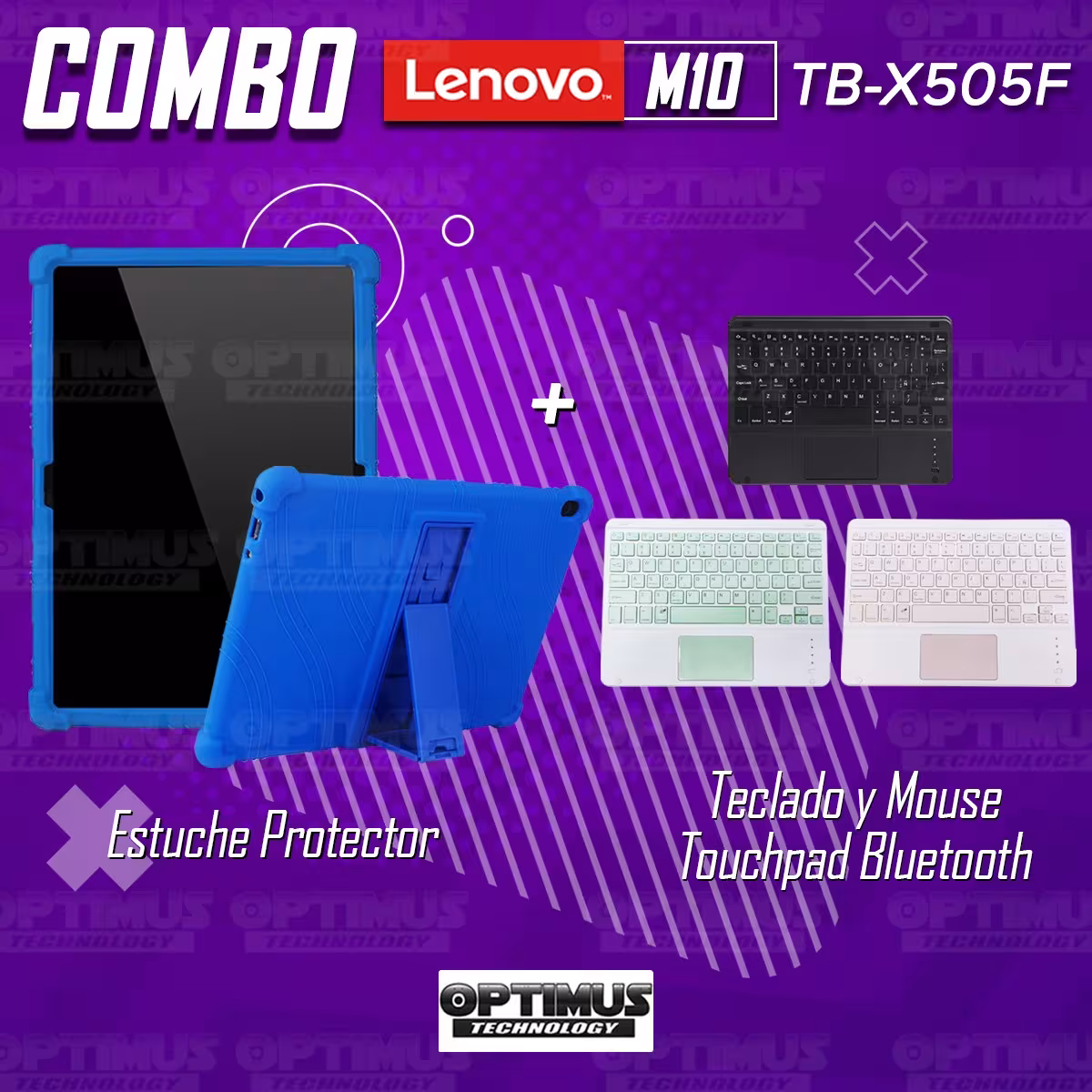 Kit Case Estuche Protector Antigolpes + Teclado Mouse Touchpad Bluetooth para Tablet Lenovo Tab M10 Tb-x505f OPTIMUS TECHNOLOGY™