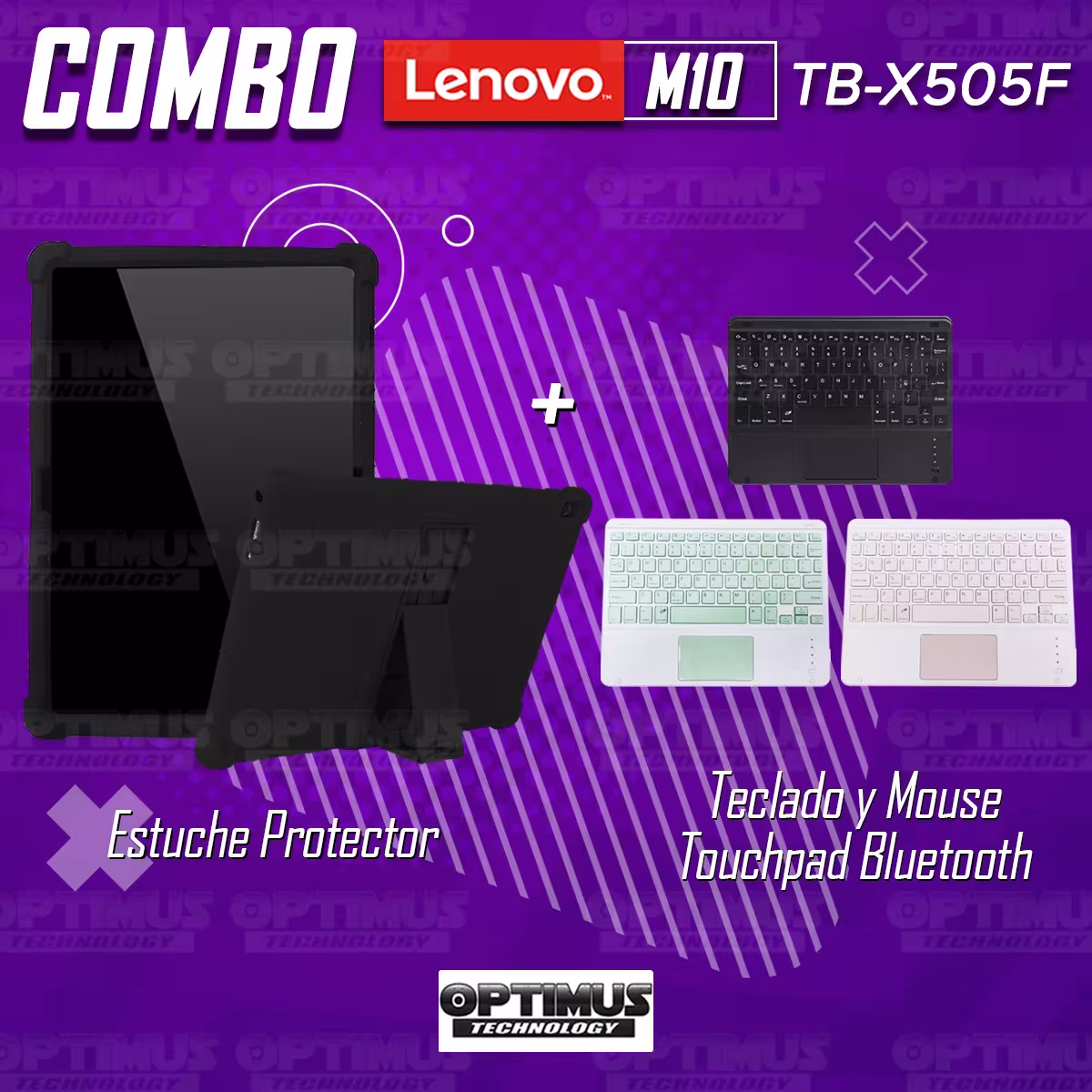 Kit Case Estuche Protector Antigolpes + Teclado Mouse Touchpad Bluetooth para Tablet Lenovo Tab M10 Tb-x505f OPTIMUS TECHNOLOGY™
