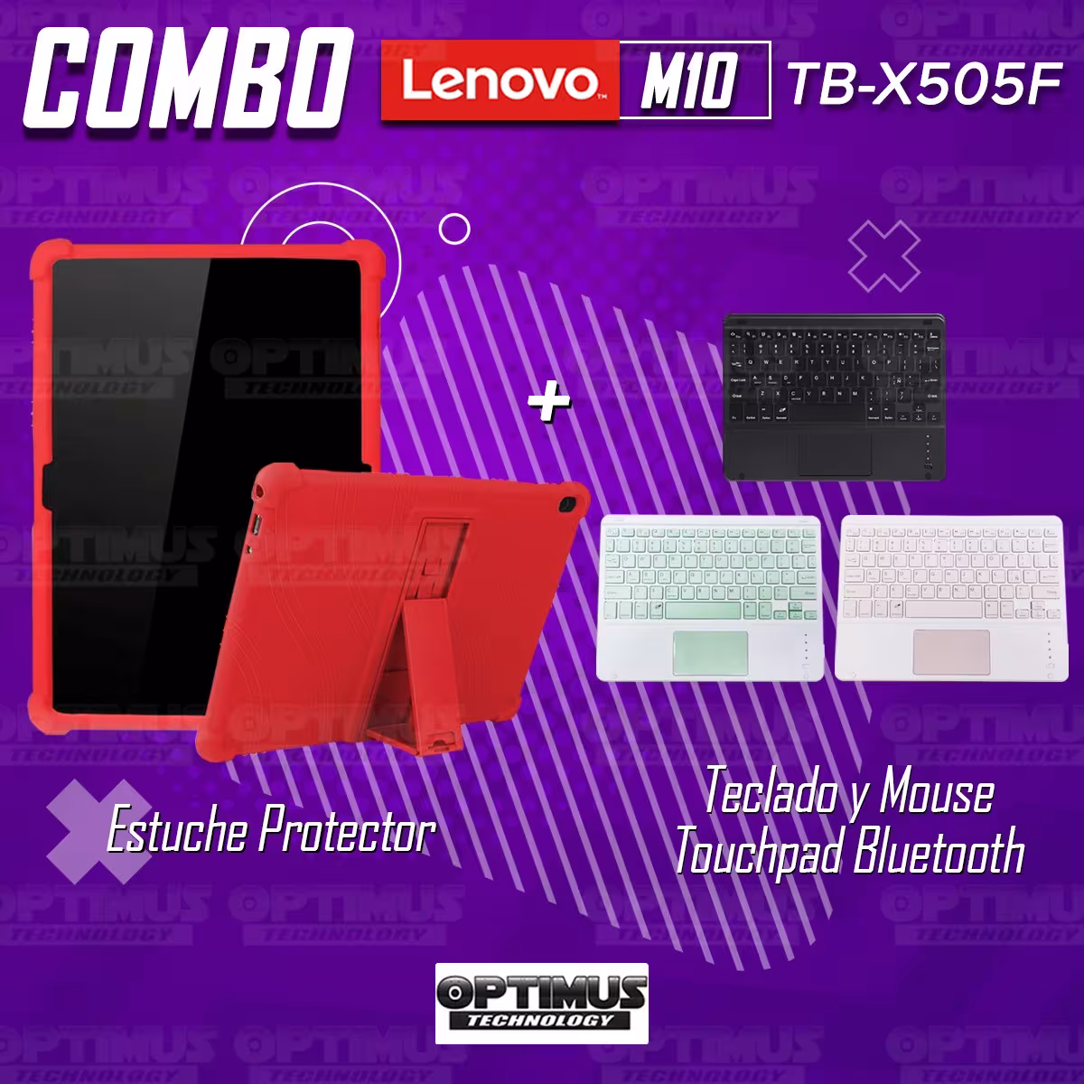 Kit Case Estuche Protector Antigolpes + Teclado Mouse Touchpad Bluetooth para Tablet Lenovo Tab M10 Tb-x505f OPTIMUS TECHNOLOGY™