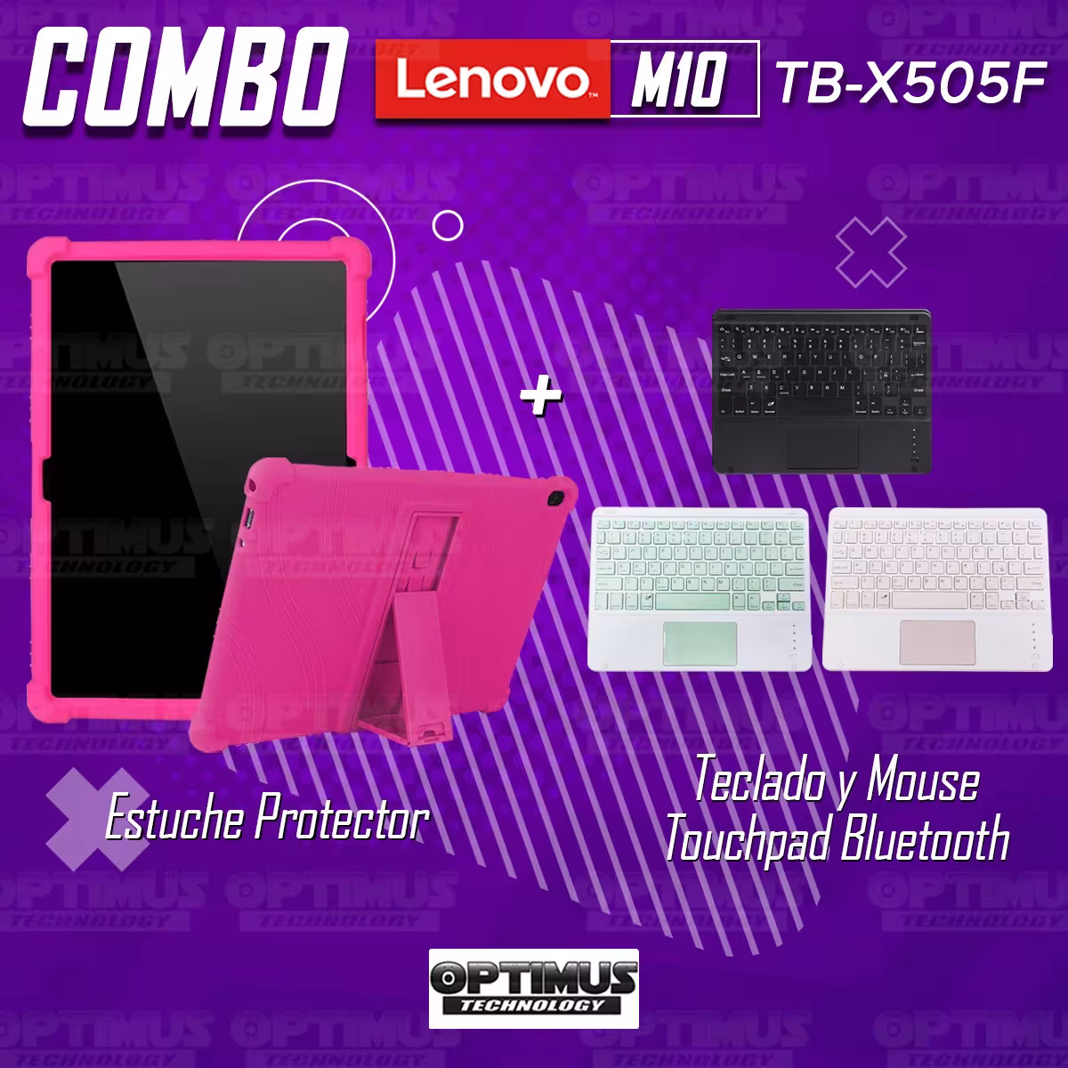 Kit Case Estuche Protector Antigolpes + Teclado Mouse Touchpad Bluetooth para Tablet Lenovo Tab M10 Tb-x505f OPTIMUS TECHNOLOGY™