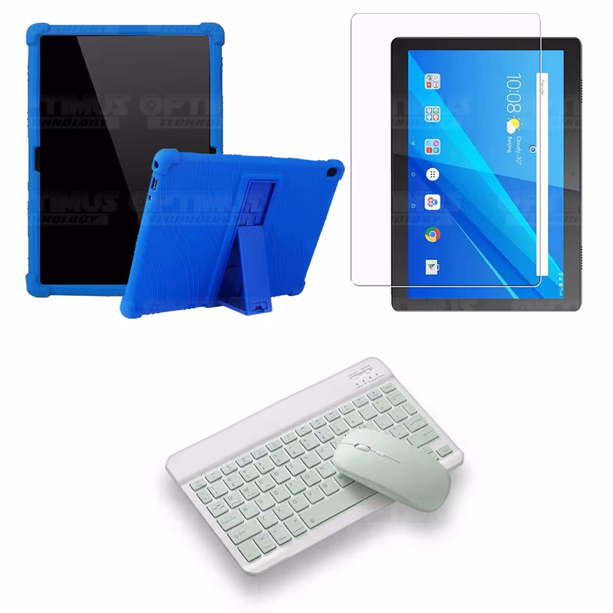 Kit Vidrio templado + Estuche Protector Goma + Teclado y Mouse Bluetooth para Tablet Lenovo Tab M10 Tb-x505f OPTIMUS TECHNOLOGY™