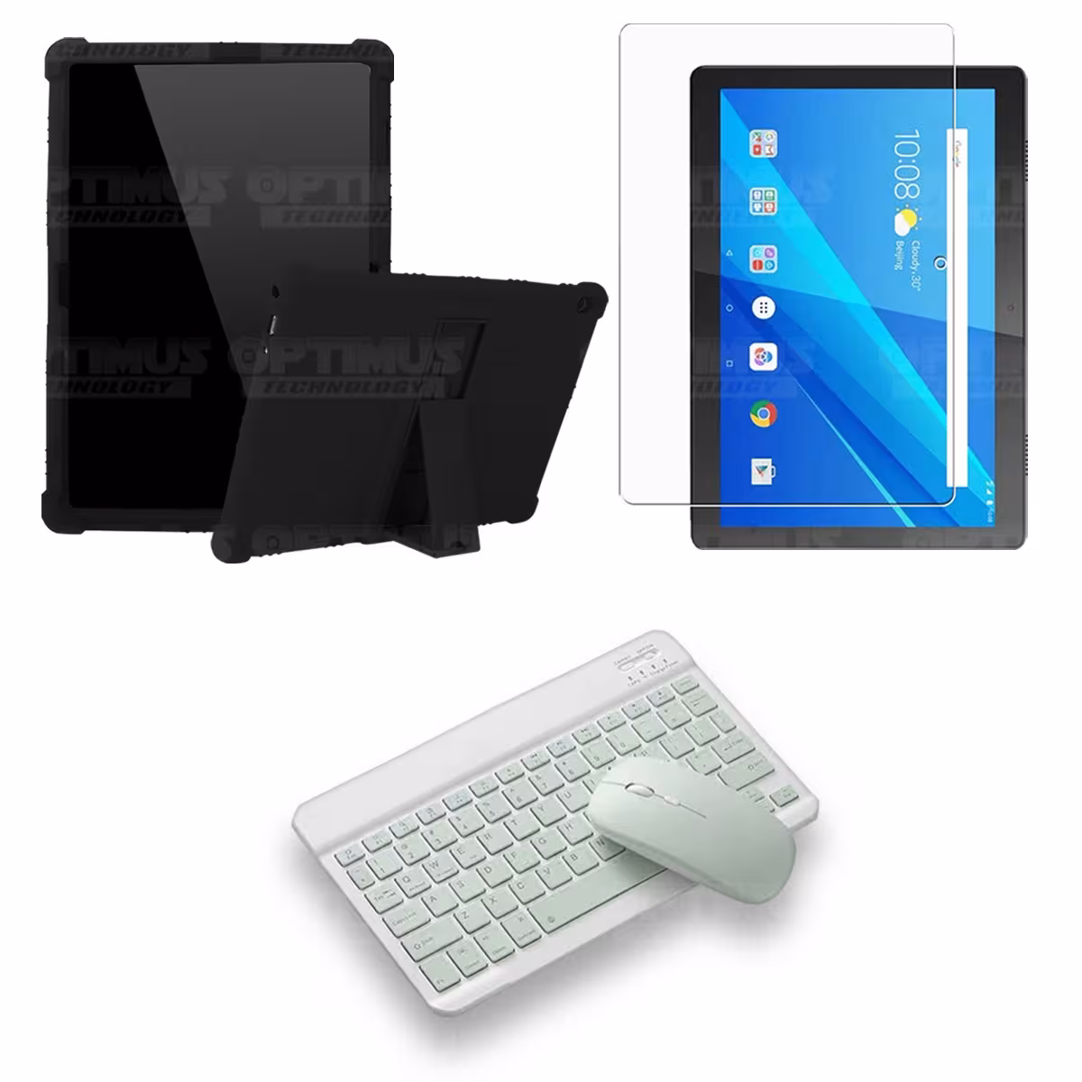 Kit Vidrio templado + Estuche Protector Goma + Teclado y Mouse Bluetooth para Tablet Lenovo Tab M10 Tb-x505f OPTIMUS TECHNOLOGY™