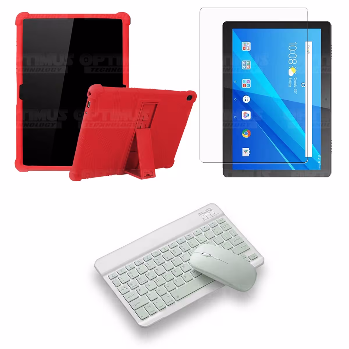 Kit Vidrio templado + Estuche Protector Goma + Teclado y Mouse Bluetooth para Tablet Lenovo Tab M10 Tb-x505f OPTIMUS TECHNOLOGY™