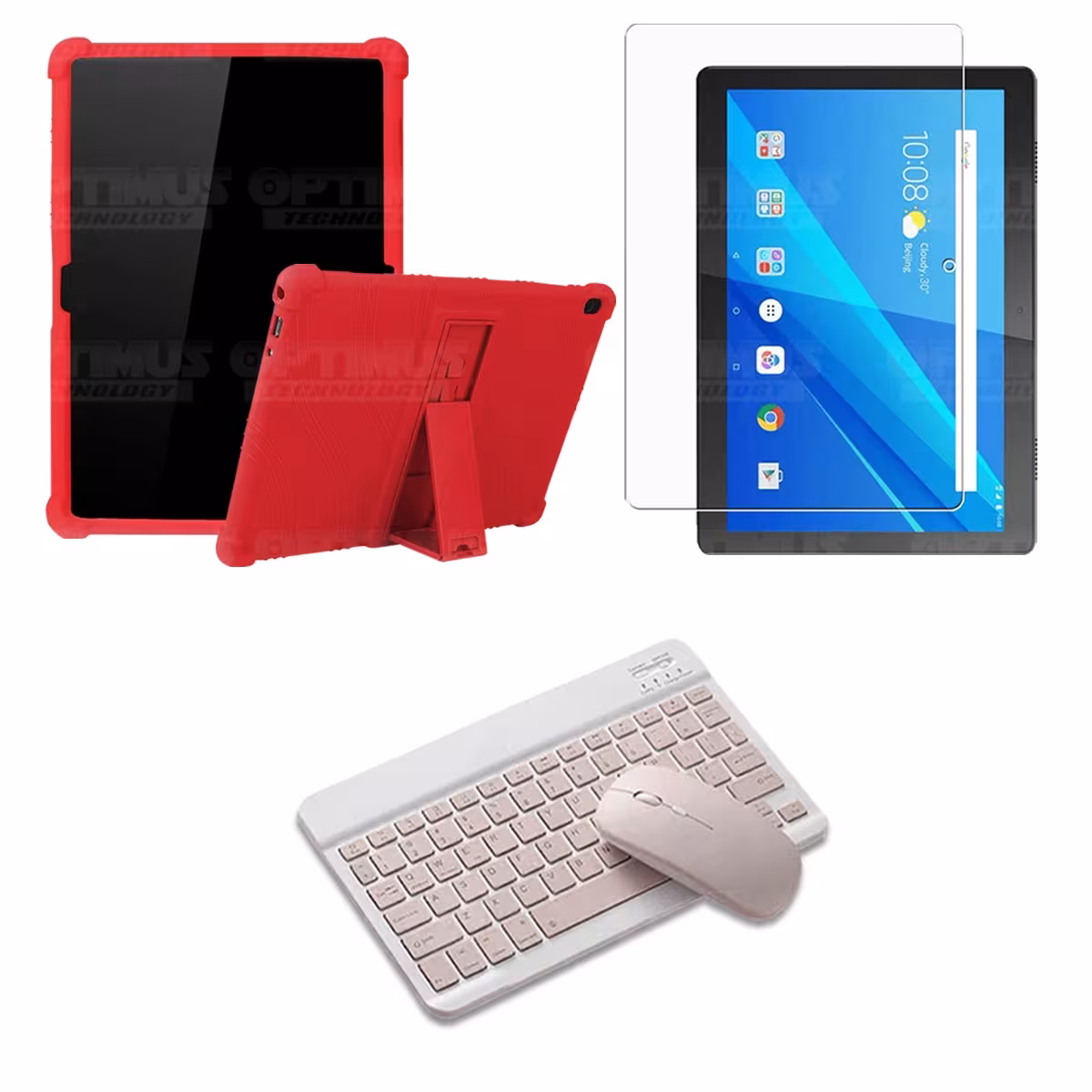 Kit Vidrio templado + Estuche Protector Goma + Teclado y Mouse Bluetooth para Tablet Lenovo Tab M10 Tb-x505f OPTIMUS TECHNOLOGY™