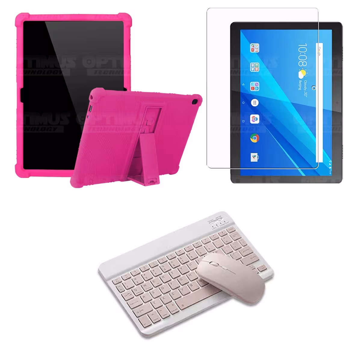 Kit Vidrio templado + Estuche Protector Goma + Teclado y Mouse Bluetooth para Tablet Lenovo Tab M10 Tb-x505f OPTIMUS TECHNOLOGY™