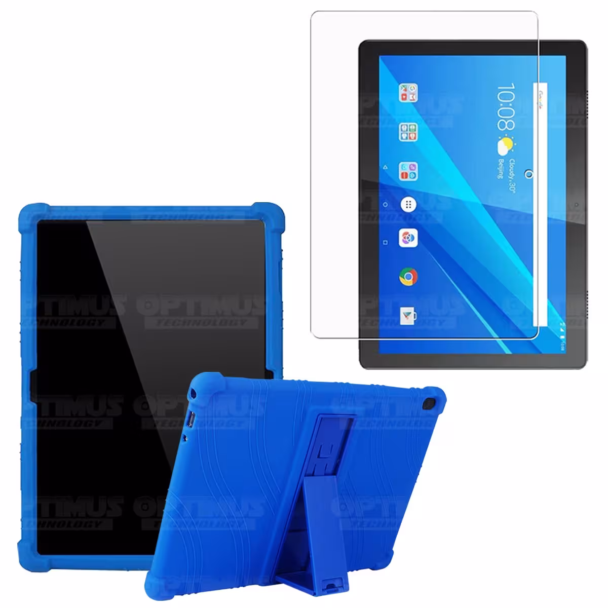 Kit Vidrio templado + Estuche Protector Goma + Teclado y Mouse Bluetooth para Tablet Lenovo Tab M10 Tb-x505f OPTIMUS TECHNOLOGY™