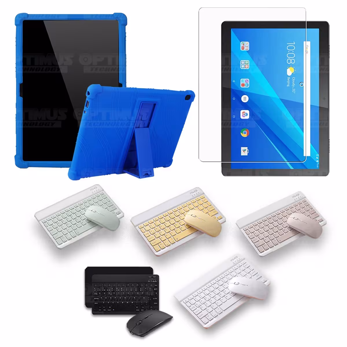 Kit Vidrio templado + Estuche Protector Goma + Teclado y Mouse Bluetooth para Tablet Lenovo Tab M10 Tb-x505f OPTIMUS TECHNOLOGY™