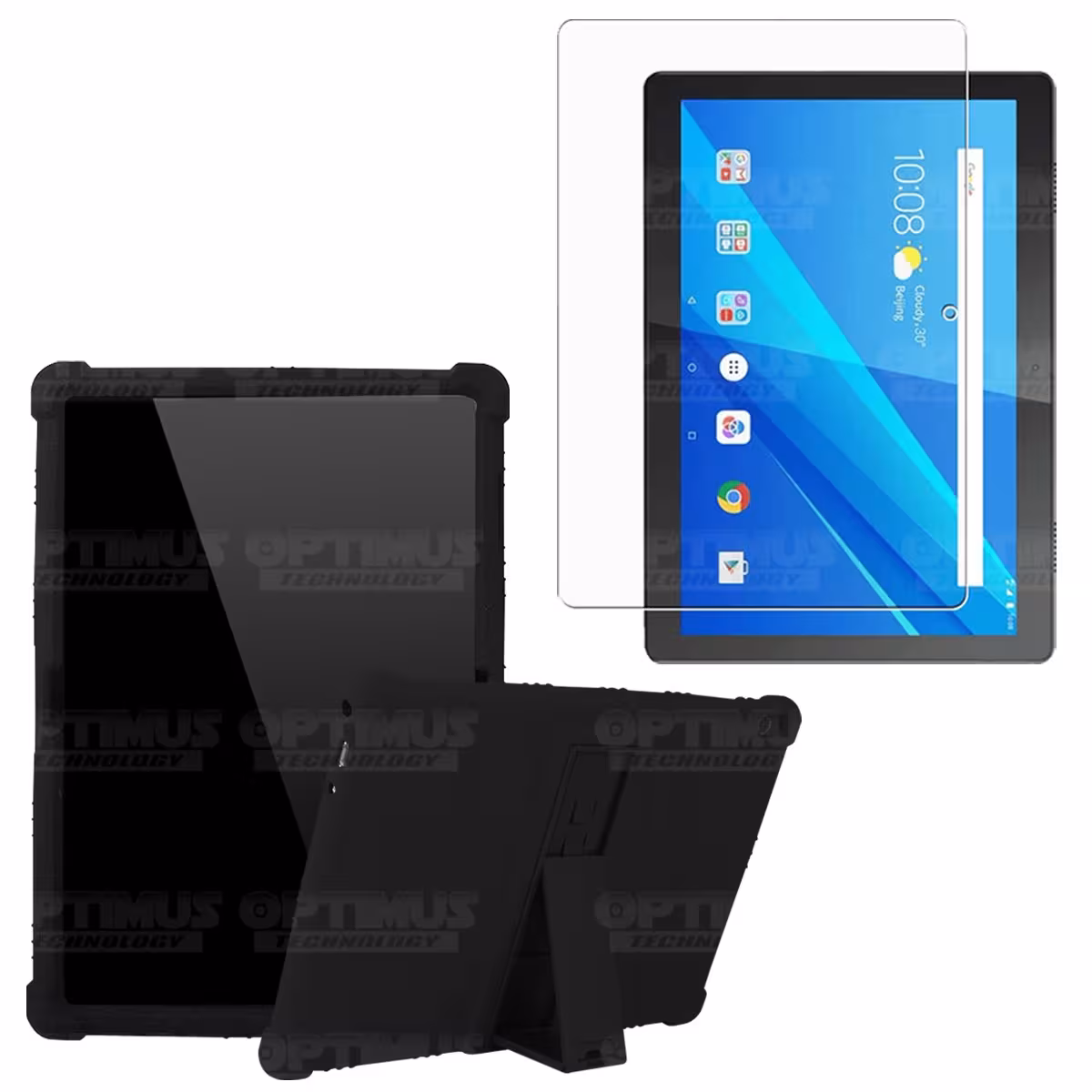 Kit Vidrio templado + Estuche Protector Goma + Teclado y Mouse Bluetooth para Tablet Lenovo Tab M10 Tb-x505f OPTIMUS TECHNOLOGY™
