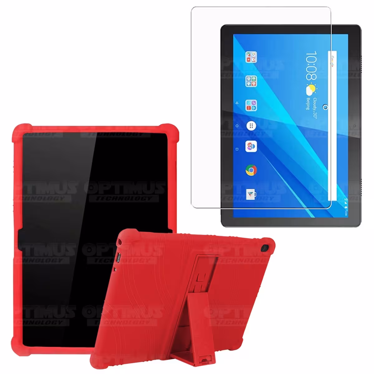 Kit Vidrio templado + Estuche Protector Goma + Teclado y Mouse Bluetooth para Tablet Lenovo Tab M10 Tb-x505f OPTIMUS TECHNOLOGY™