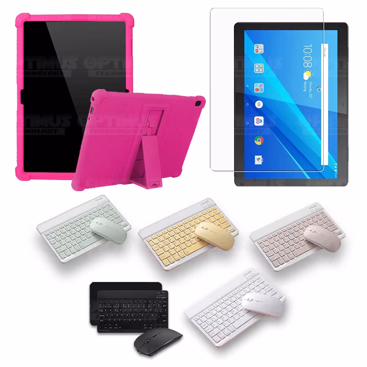 Kit Vidrio templado + Estuche Protector Goma + Teclado y Mouse Bluetooth para Tablet Lenovo Tab M10 Tb-x505f OPTIMUS TECHNOLOGY™