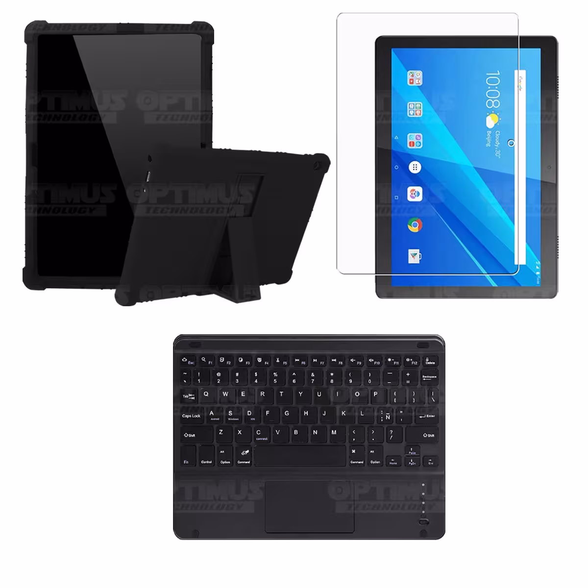 Kit Vidrio templado + Estuche Protector Goma + Teclado con Mouse Touchpad Bluetooth Tablet Lenovo Tab M10 Tb-x505f OPTIMUS TECHN