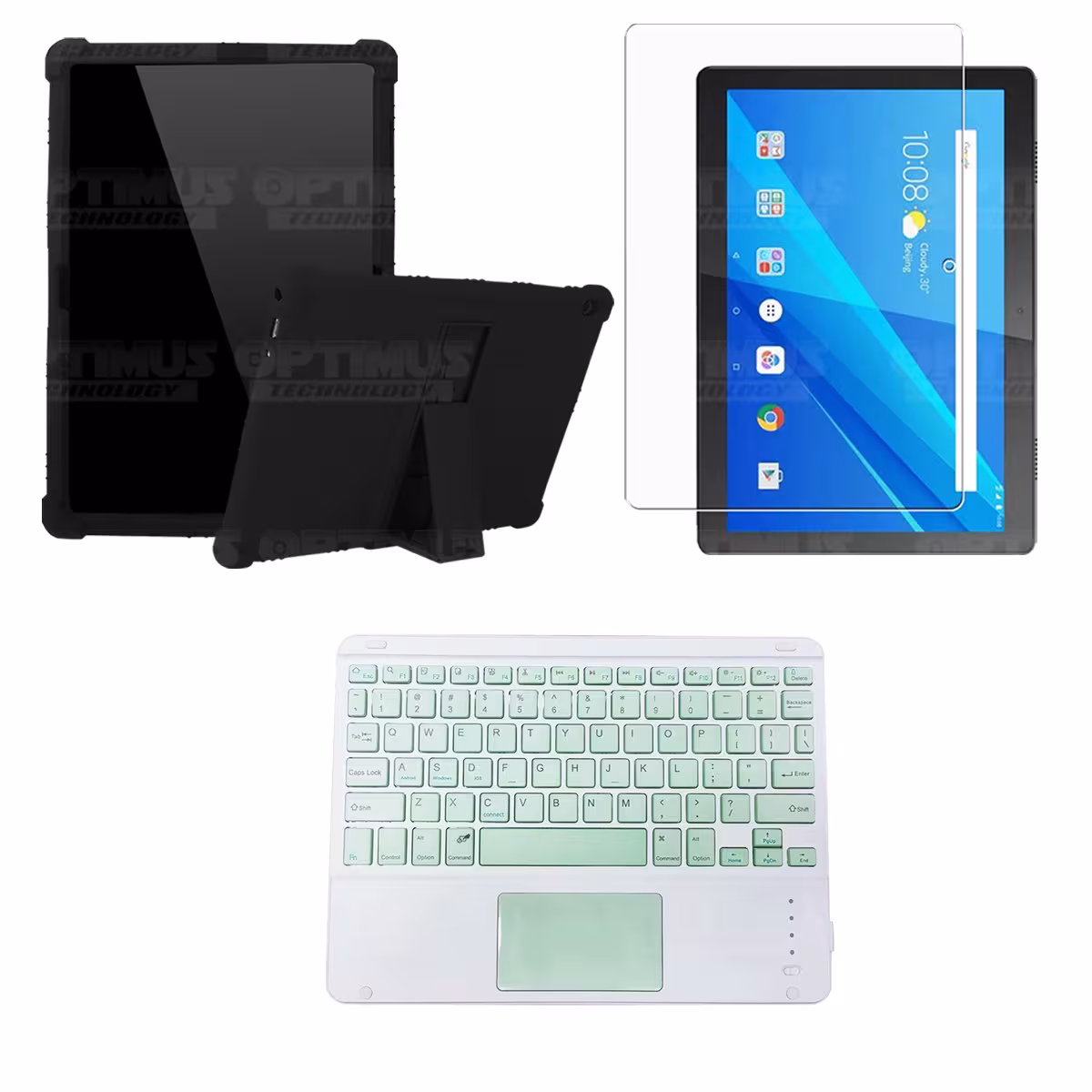 Kit Vidrio templado + Estuche Protector Goma + Teclado con Mouse Touchpad Bluetooth Tablet Lenovo Tab M10 Tb-x505f OPTIMUS TECHN