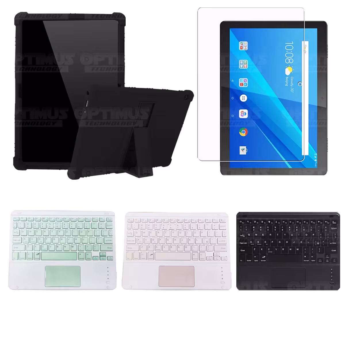 Kit Vidrio templado + Estuche Protector Goma + Teclado con Mouse Touchpad Bluetooth Tablet Lenovo Tab M10 Tb-x505f OPTIMUS TECHN