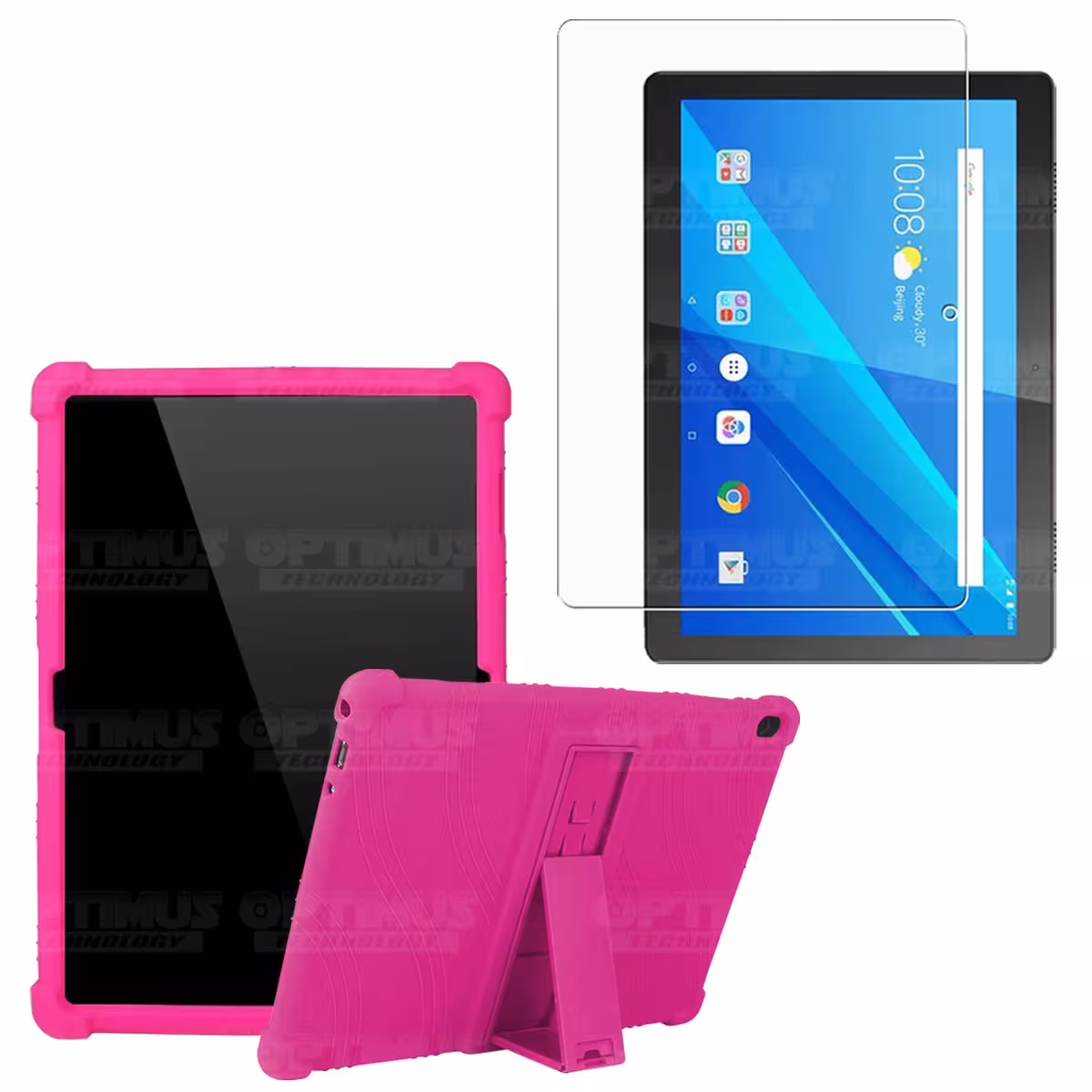 Kit Vidrio templado + Estuche Protector Goma + Teclado con Mouse Touchpad Bluetooth Tablet Lenovo Tab M10 Tb-x505f OPTIMUS TECHN