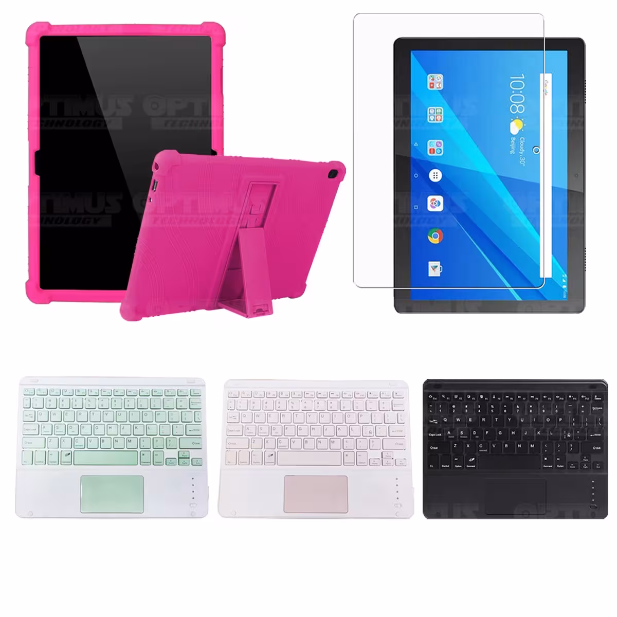 Kit Vidrio templado + Estuche Protector Goma + Teclado con Mouse Touchpad Bluetooth Tablet Lenovo Tab M10 Tb-x505f OPTIMUS TECHN