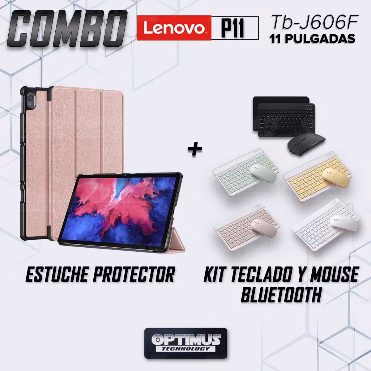 Kit Case Forro Protector + Teclado y Mouse Ratón Bluetooth para Tablet Lenovo P11 2020 Tb-J606F OPTIMUS TECHNOLOGY™ - 16