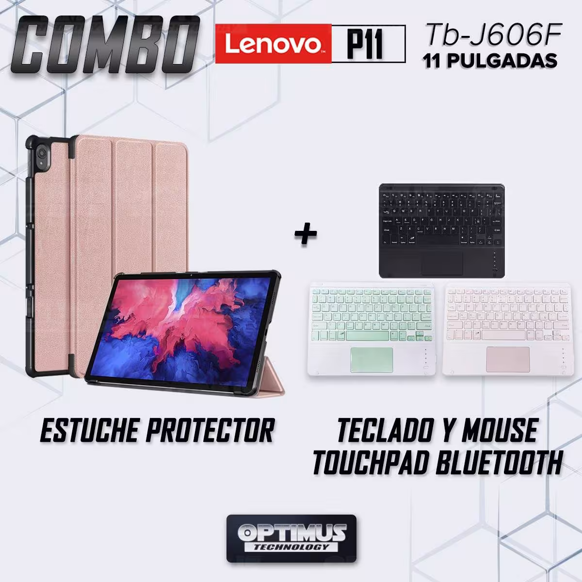 Kit Case Folio Protector + Teclado Mouse Touchpad Bluetooth para Tablet Lenovo P11 2020 Tb-J606F OPTIMUS TECHNOLOGY™ - 12