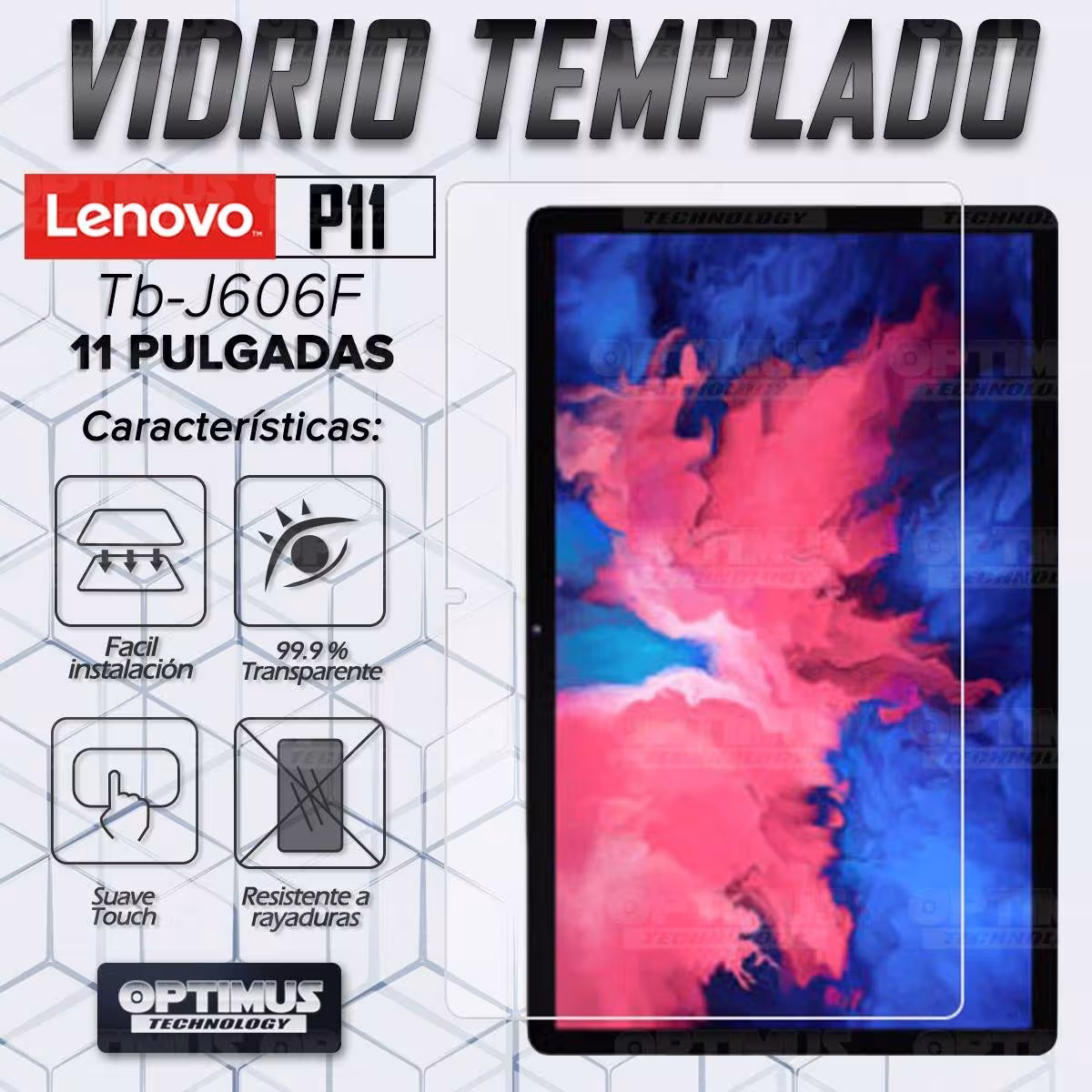 Kit Vidrio templado + Case Protector + Teclado con Mouse Touchpad Bluetooth Tablet Lenovo P11 2020 Tb-J606F OPTIMUS TECHNOLOGY™