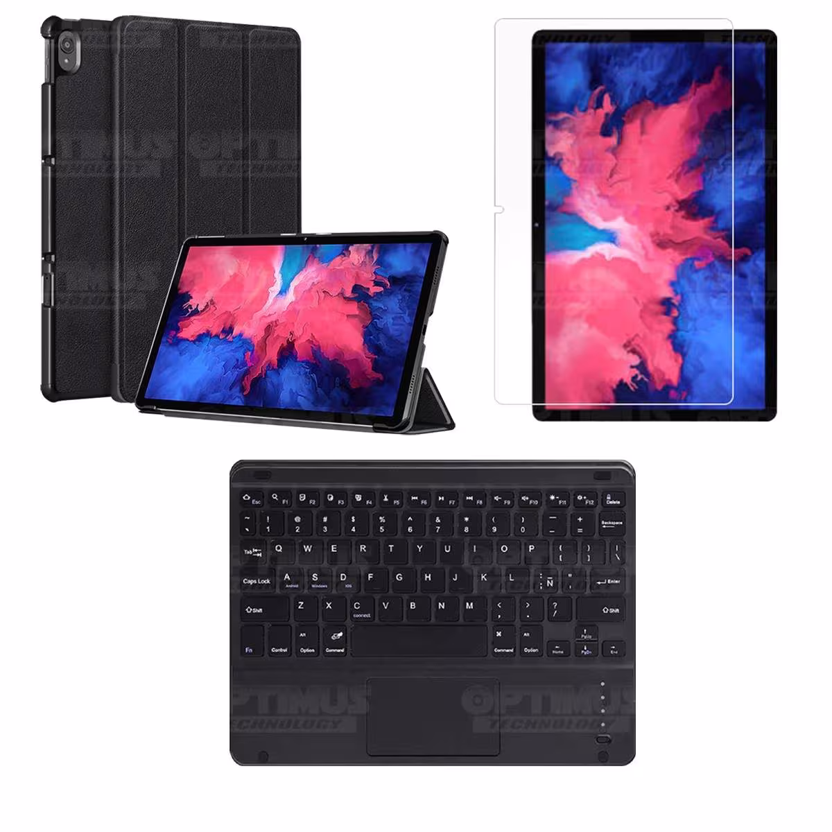 Kit Vidrio templado + Case Protector + Teclado con Mouse Touchpad Bluetooth Tablet Lenovo P11 2020 Tb-J606F OPTIMUS TECHNOLOGY™