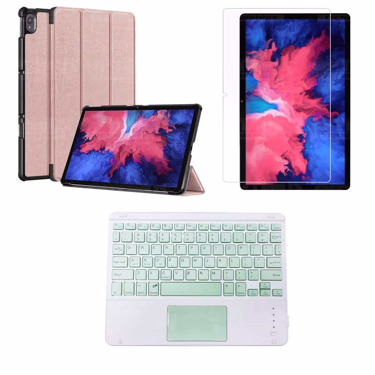 Kit Vidrio templado + Case Protector + Teclado con Mouse Touchpad Bluetooth Tablet Lenovo P11 2020 Tb-J606F OPTIMUS TECHNOLOGY™