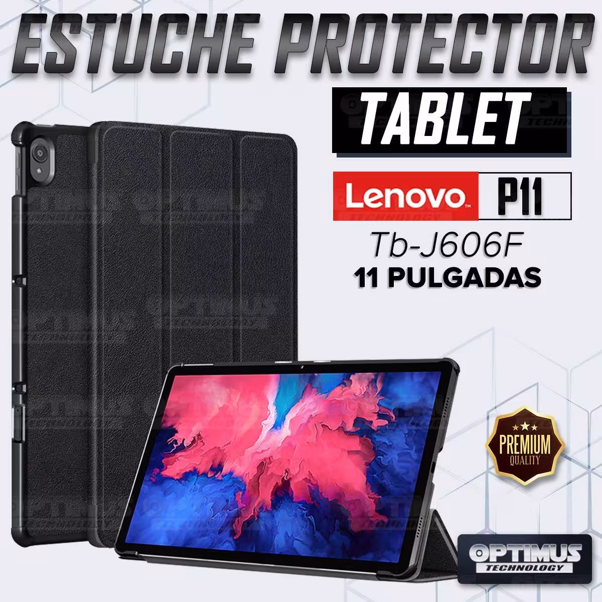 Kit Vidrio templado + Case Protector + Teclado con Mouse Touchpad Bluetooth Tablet Lenovo P11 2020 Tb-J606F OPTIMUS TECHNOLOGY™