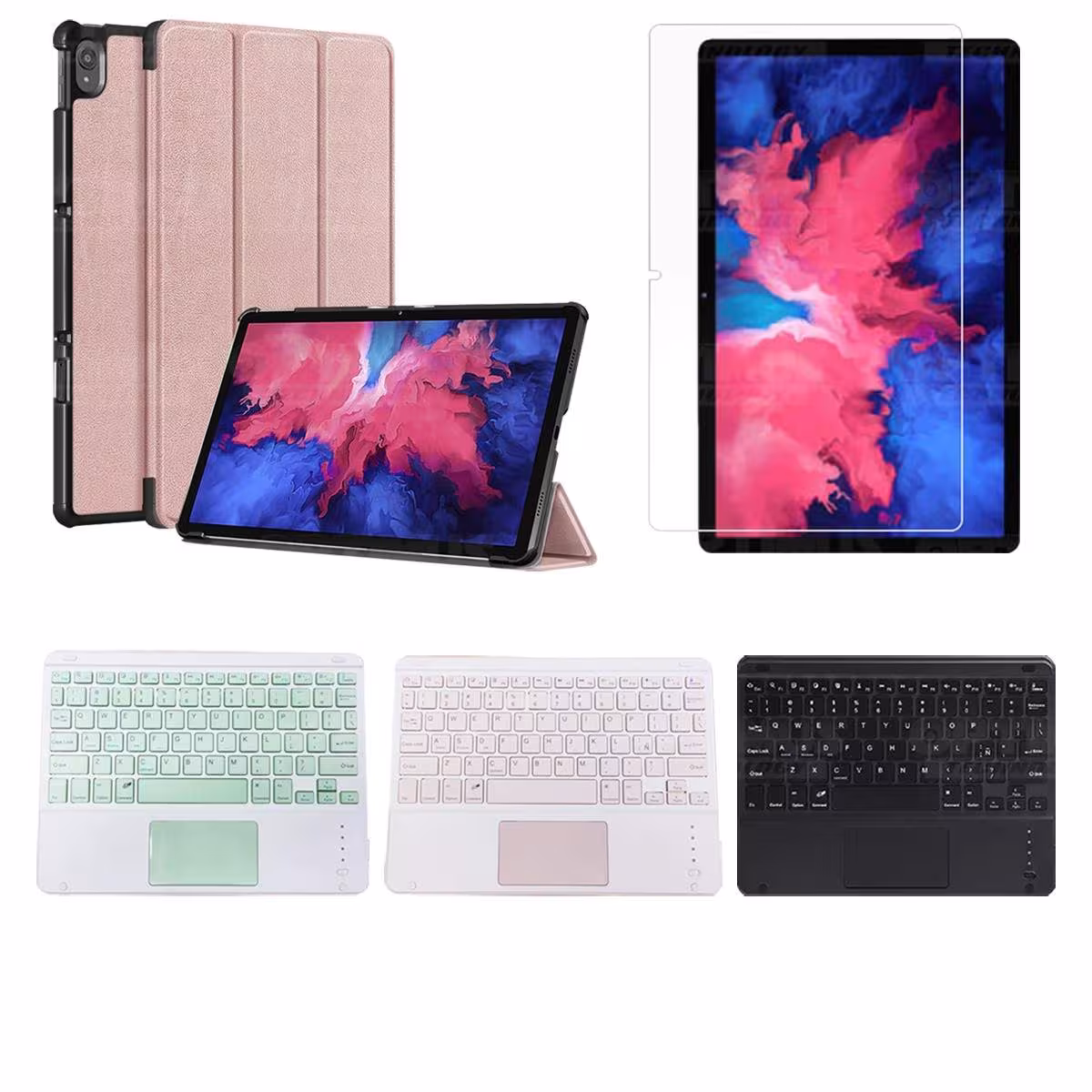 Kit Vidrio templado + Case Protector + Teclado con Mouse Touchpad Bluetooth Tablet Lenovo P11 2020 Tb-J606F OPTIMUS TECHNOLOGY™