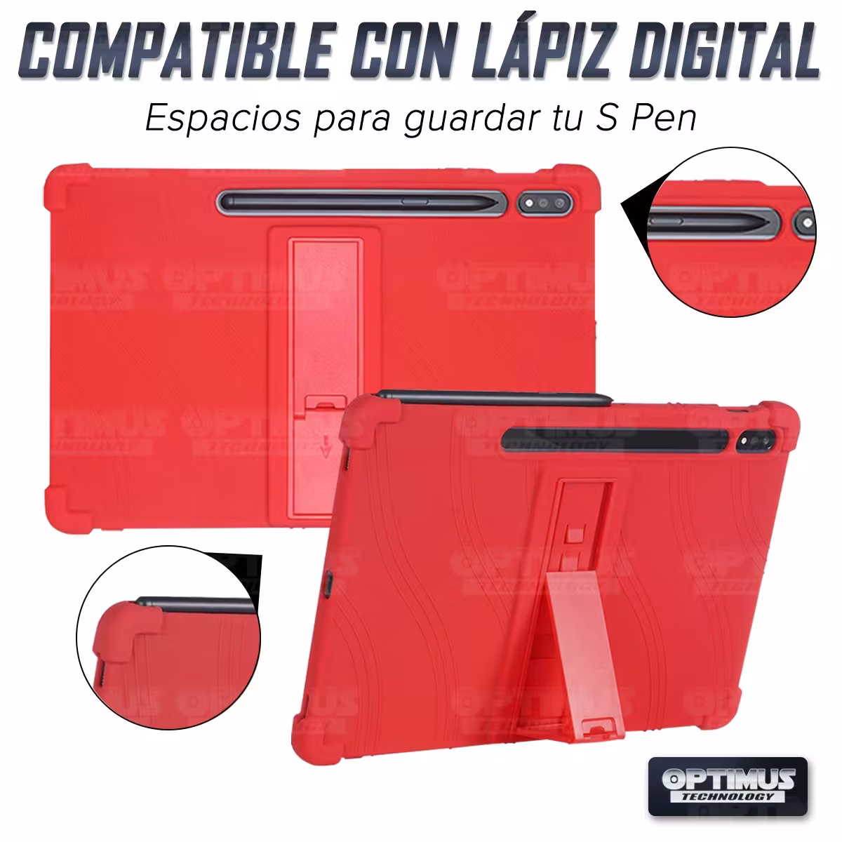 Estuche Case protector de goma Tablet Samsung Galaxy Tab S7 FE 12,4" Pulgadas Anti golpes con soporte OPTIMUS TECHNOLOGY™ - 16