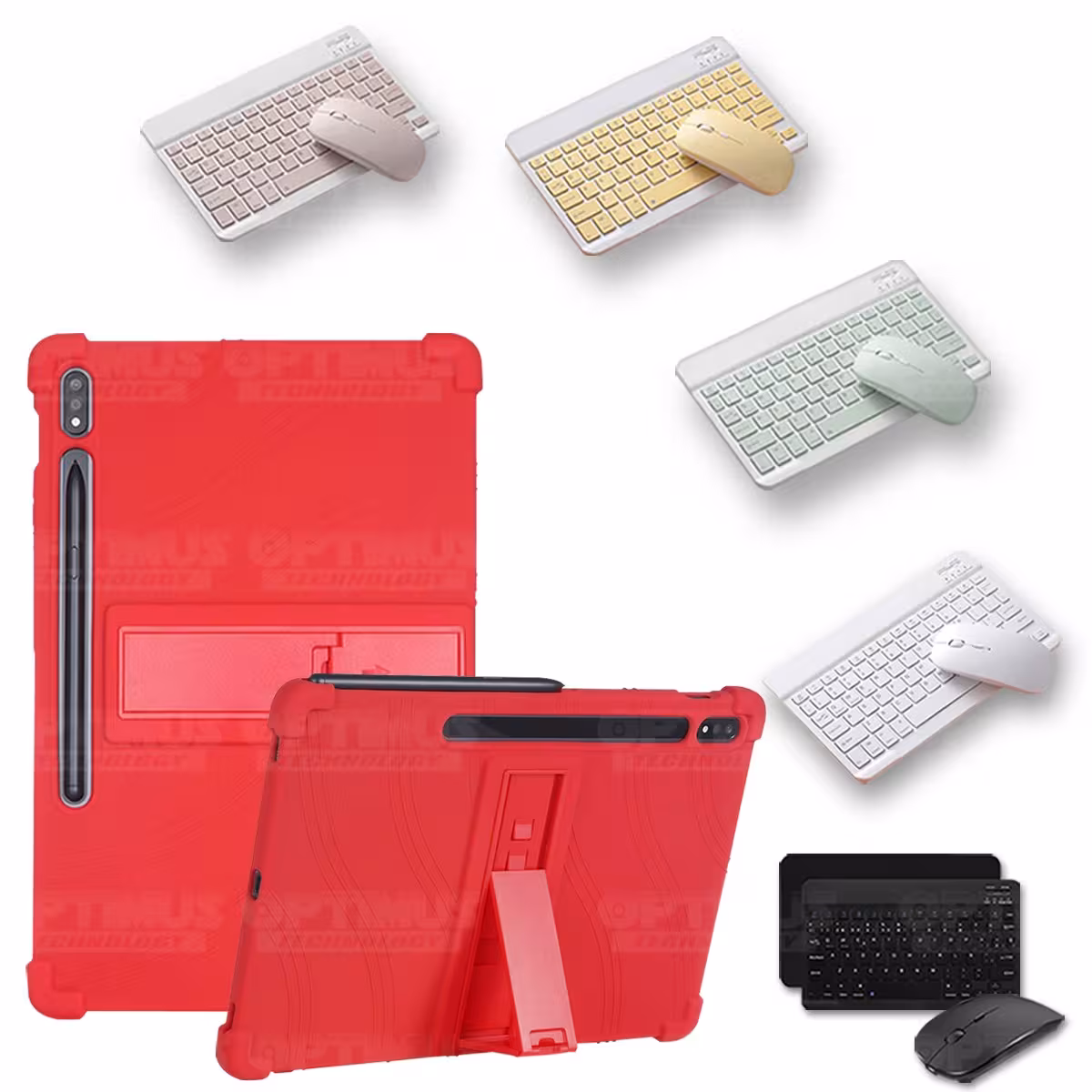 Kit Case Forro Protector Antigolpes + Teclado y Mouse Ratón Bluetooth para Tablet Samsung Galaxy Tab S7 FE 12,4" Pulgadas OPTIMU
