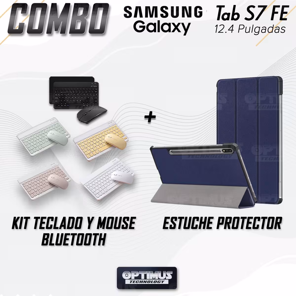 Kit Case Forro Protector + Teclado y Mouse Ratón Bluetooth para Tablet Samsung Galaxy Tab S7 FE 12,4" Pulgadas OPTIMUS TECHNOLOG