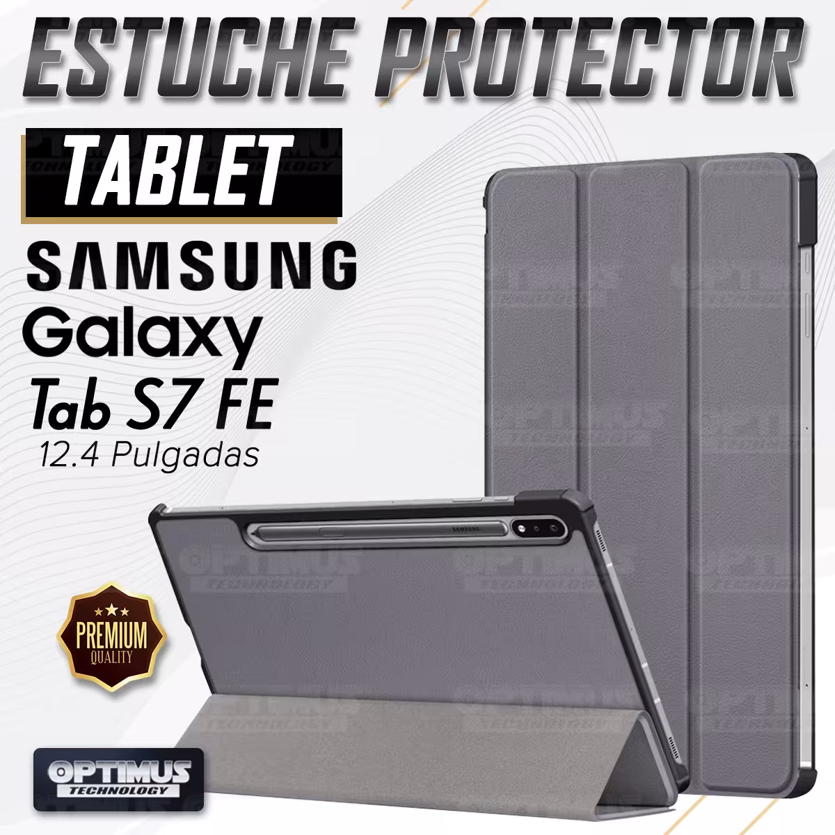 Kit Case Forro Protector + Teclado y Mouse Ratón Bluetooth para Tablet Samsung Galaxy Tab S7 FE 12,4" Pulgadas OPTIMUS TECHNOLOG