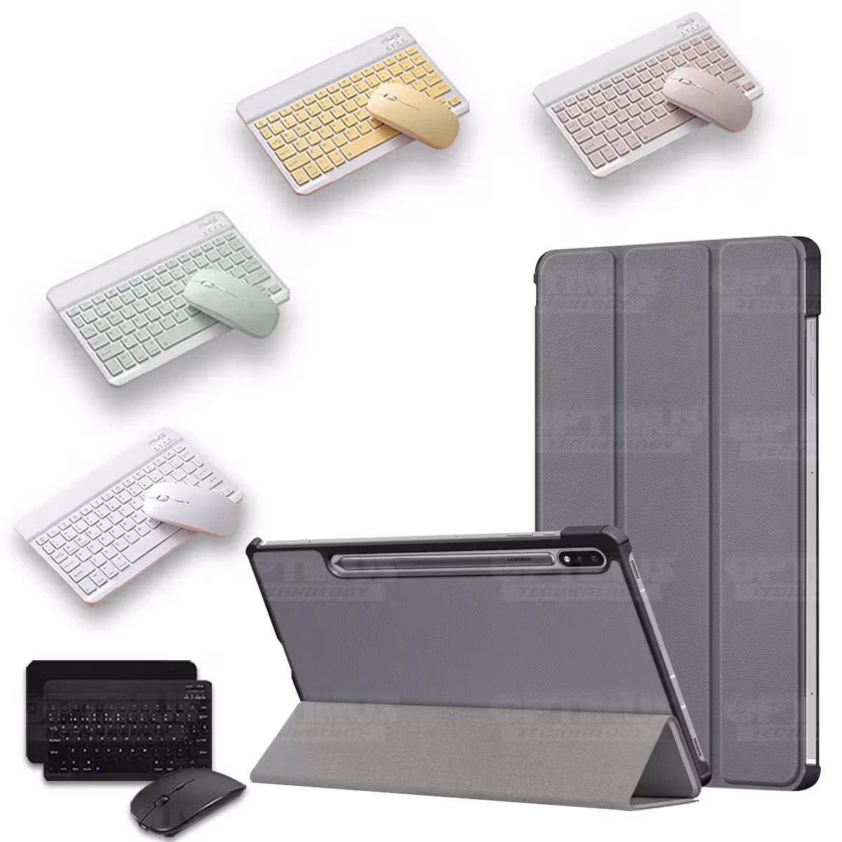 Kit Case Forro Protector + Teclado y Mouse Ratón Bluetooth para Tablet Samsung Galaxy Tab S7 FE 12,4" Pulgadas OPTIMUS TECHNOLOG