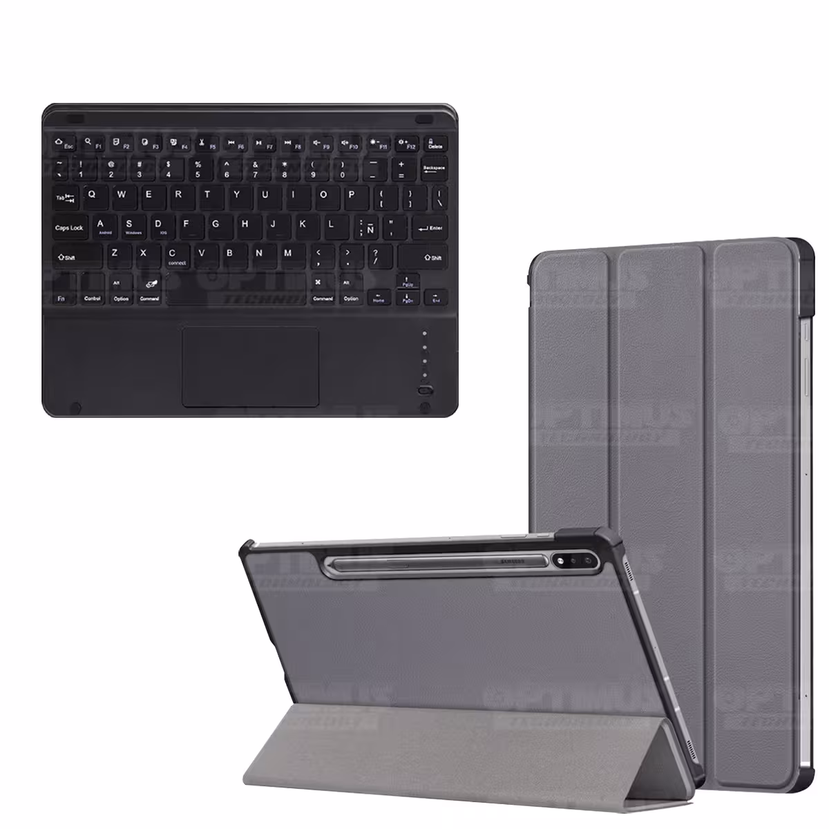 Kit Case Folio Protector + Teclado Mouse Touchpad Bluetooth para Tablet Samsung Galaxy Tab S7 FE 12,4" Pulgadas OPTIMUS TECHNOLO