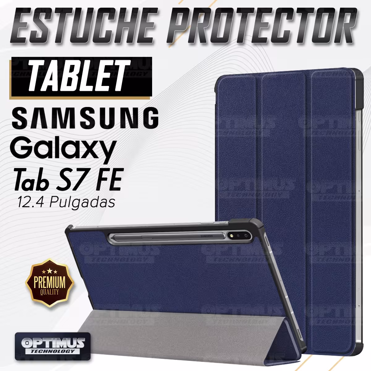Kit Case Folio Protector + Teclado Mouse Touchpad Bluetooth para Tablet Samsung Galaxy Tab S7 FE 12,4" Pulgadas OPTIMUS TECHNOLO
