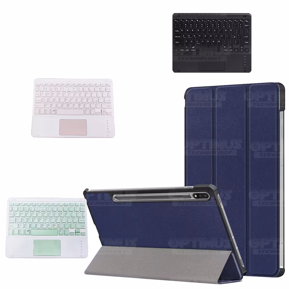 Kit Case Folio Protector + Teclado Mouse Touchpad Bluetooth para Tablet Samsung Galaxy Tab S7 FE 12,4" Pulgadas OPTIMUS TECHNOLO