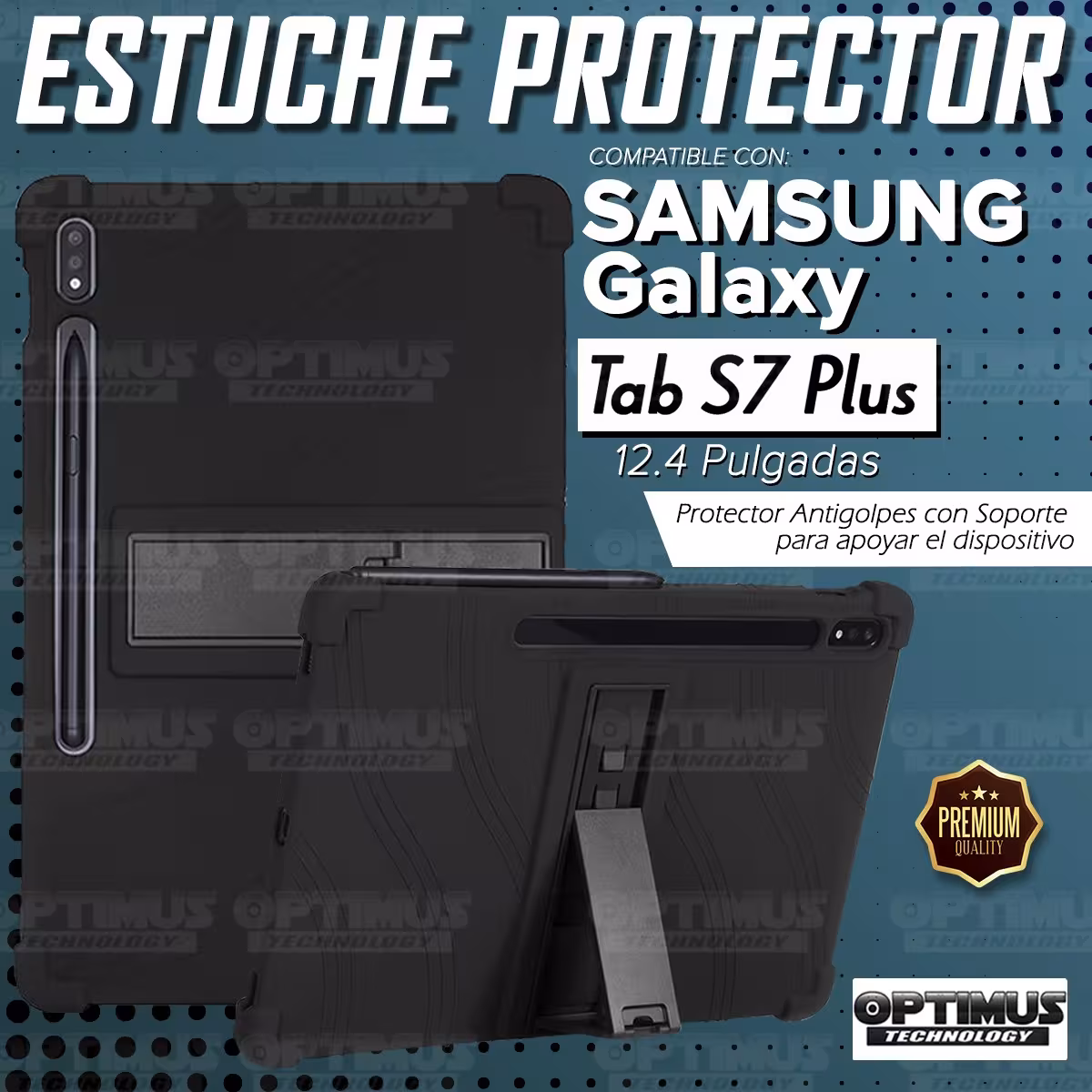 Estuche Case protector de goma Tablet Samsung Galaxy Tab S7 Plus SM-T970NZWLCOO 12.4 Pulgadas Anti golpes con soporte
