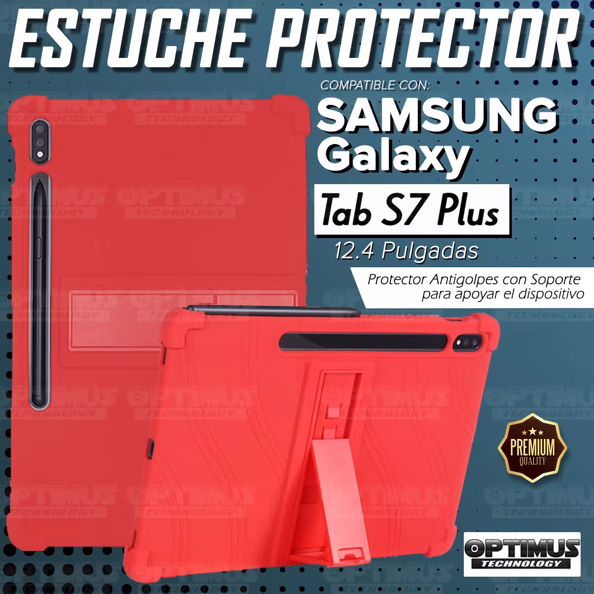 Estuche Case protector de goma Tablet Samsung Galaxy Tab S7 Plus SM-T970NZWLCOO 12.4 Pulgadas Anti golpes con soporte