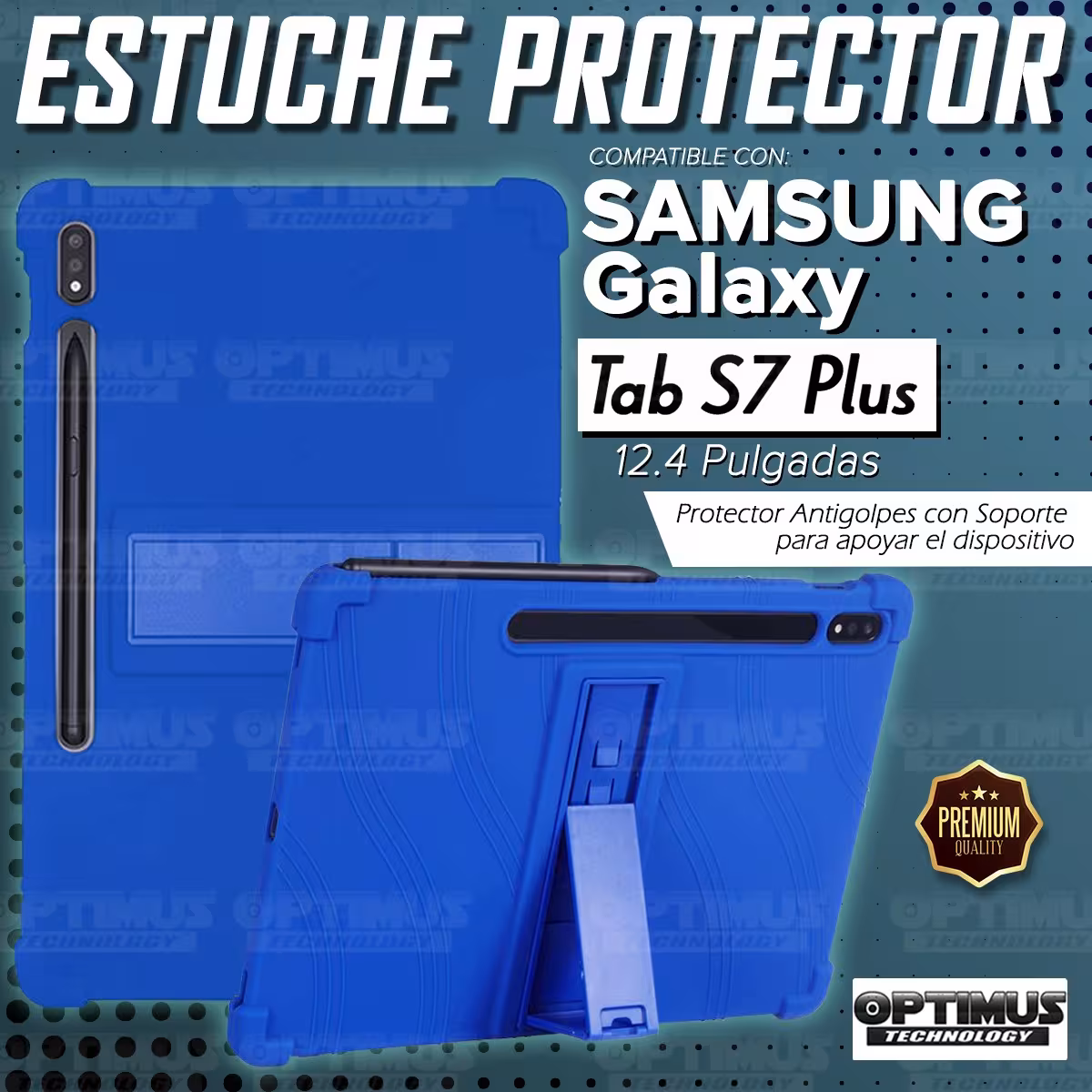 Kit Vidrio templado y Estuche Protector de goma antigolpes con soporte Tablet Samsung Galaxy Tab S7 Plus 12.4 Pulgadas