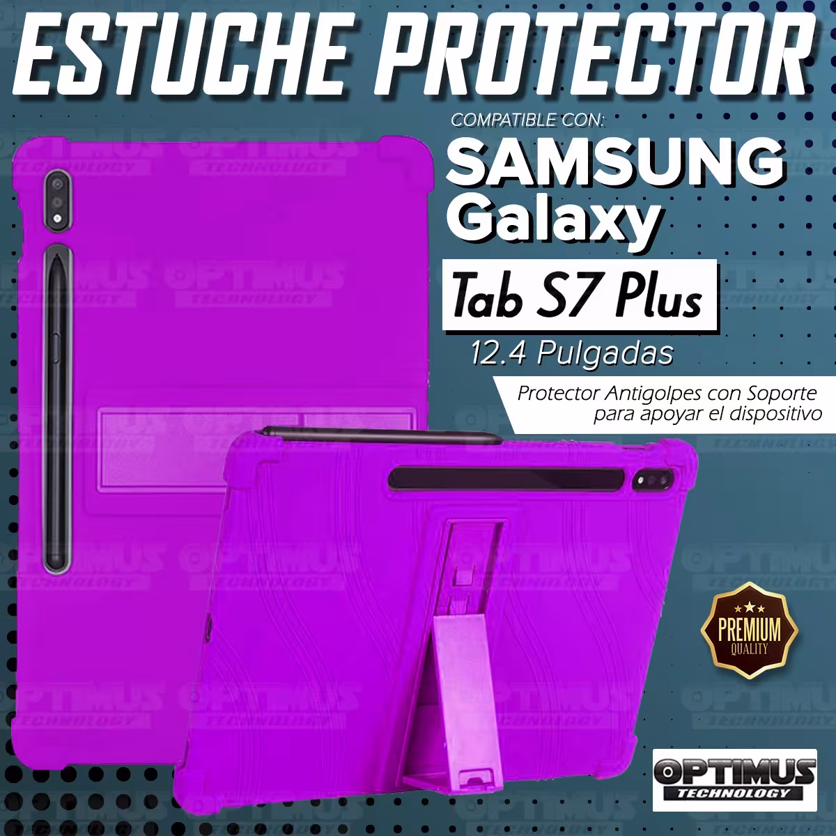 Kit Vidrio templado y Estuche Protector de goma antigolpes con soporte Tablet Samsung Galaxy Tab S7 Plus 12.4 Pulgadas