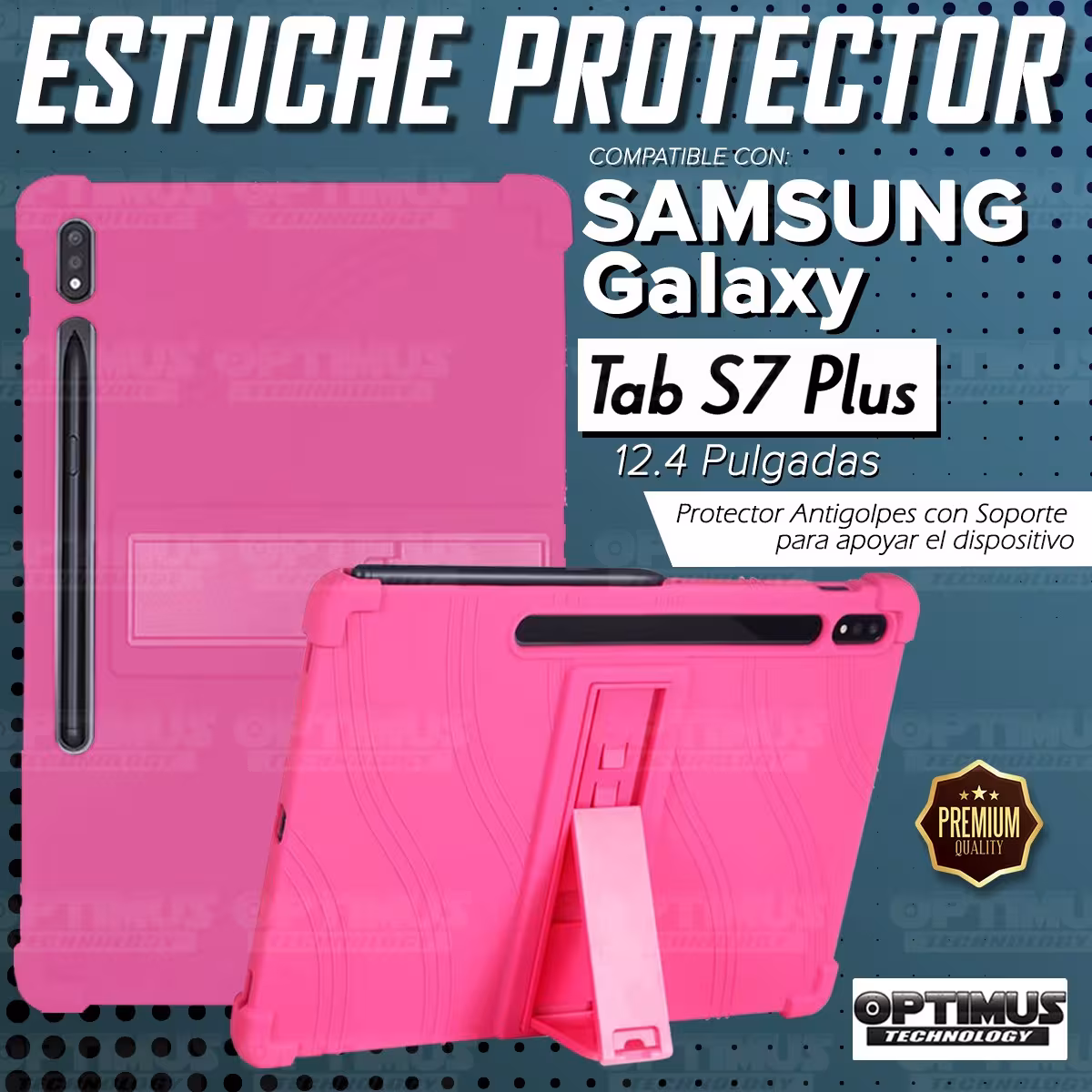 Kit Vidrio templado y Estuche Protector de goma antigolpes con soporte Tablet Samsung Galaxy Tab S7 Plus 12.4 Pulgadas