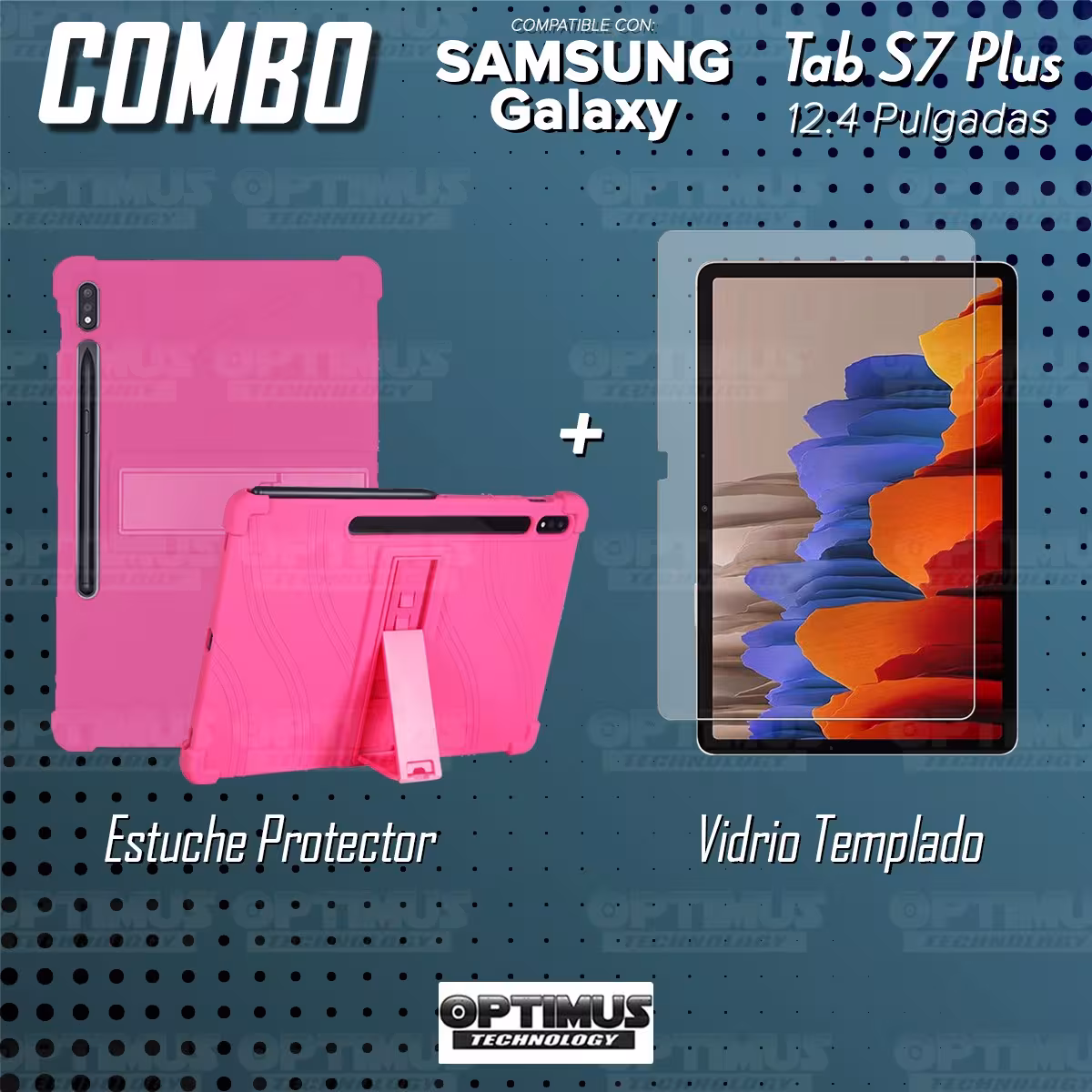 Kit Vidrio templado y Estuche Protector de goma antigolpes con soporte Tablet Samsung Galaxy Tab S7 Plus 12.4 Pulgadas