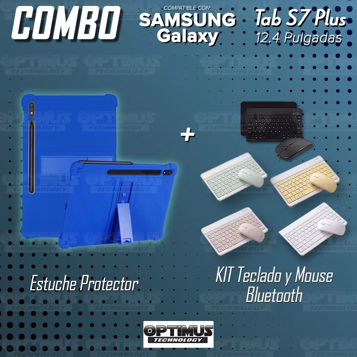 Kit Case Forro Protector Antigolpes + Teclado y Mouse Ratón Bluetooth para Tablet Samsung Galaxy Tab S7 Plus 12.4 Pulgadas