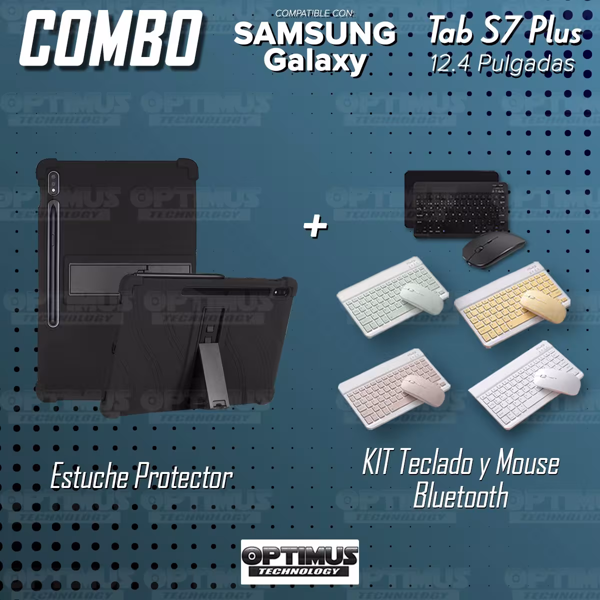 Kit Case Forro Protector Antigolpes + Teclado y Mouse Ratón Bluetooth para Tablet Samsung Galaxy Tab S7 Plus 12.4 Pulgadas