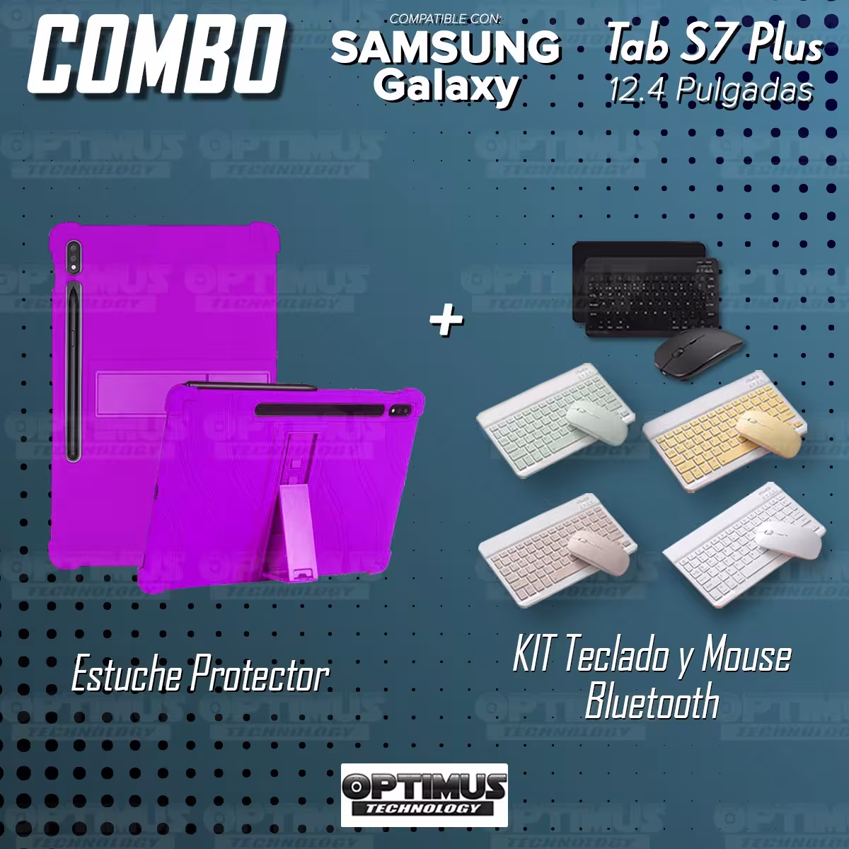 Kit Case Forro Protector Antigolpes + Teclado y Mouse Ratón Bluetooth para Tablet Samsung Galaxy Tab S7 Plus 12.4 Pulgadas