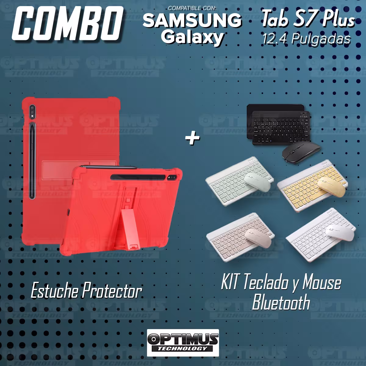 Kit Case Forro Protector Antigolpes + Teclado y Mouse Ratón Bluetooth para Tablet Samsung Galaxy Tab S7 Plus 12.4 Pulgadas