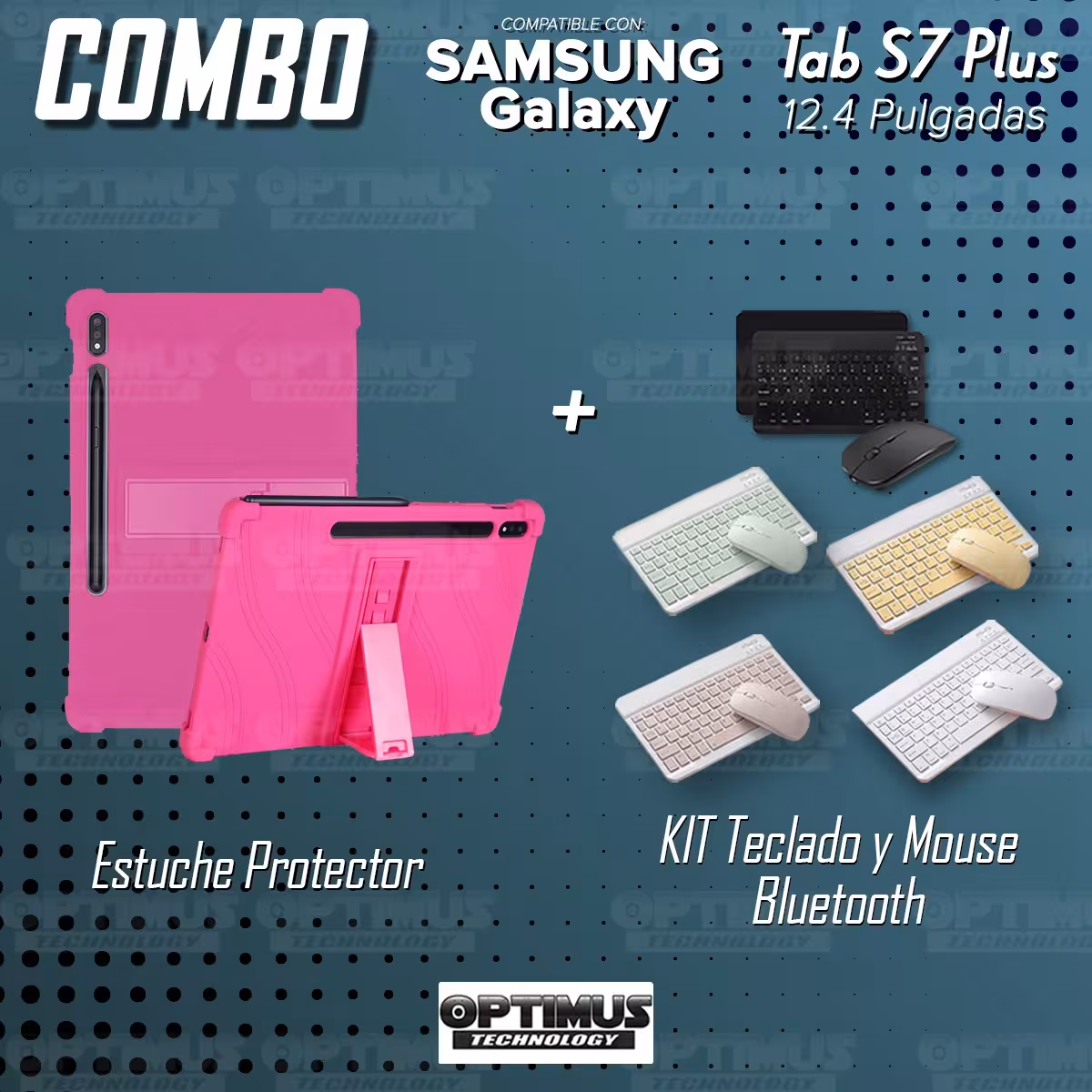Kit Case Forro Protector Antigolpes + Teclado y Mouse Ratón Bluetooth para Tablet Samsung Galaxy Tab S7 Plus 12.4 Pulgadas