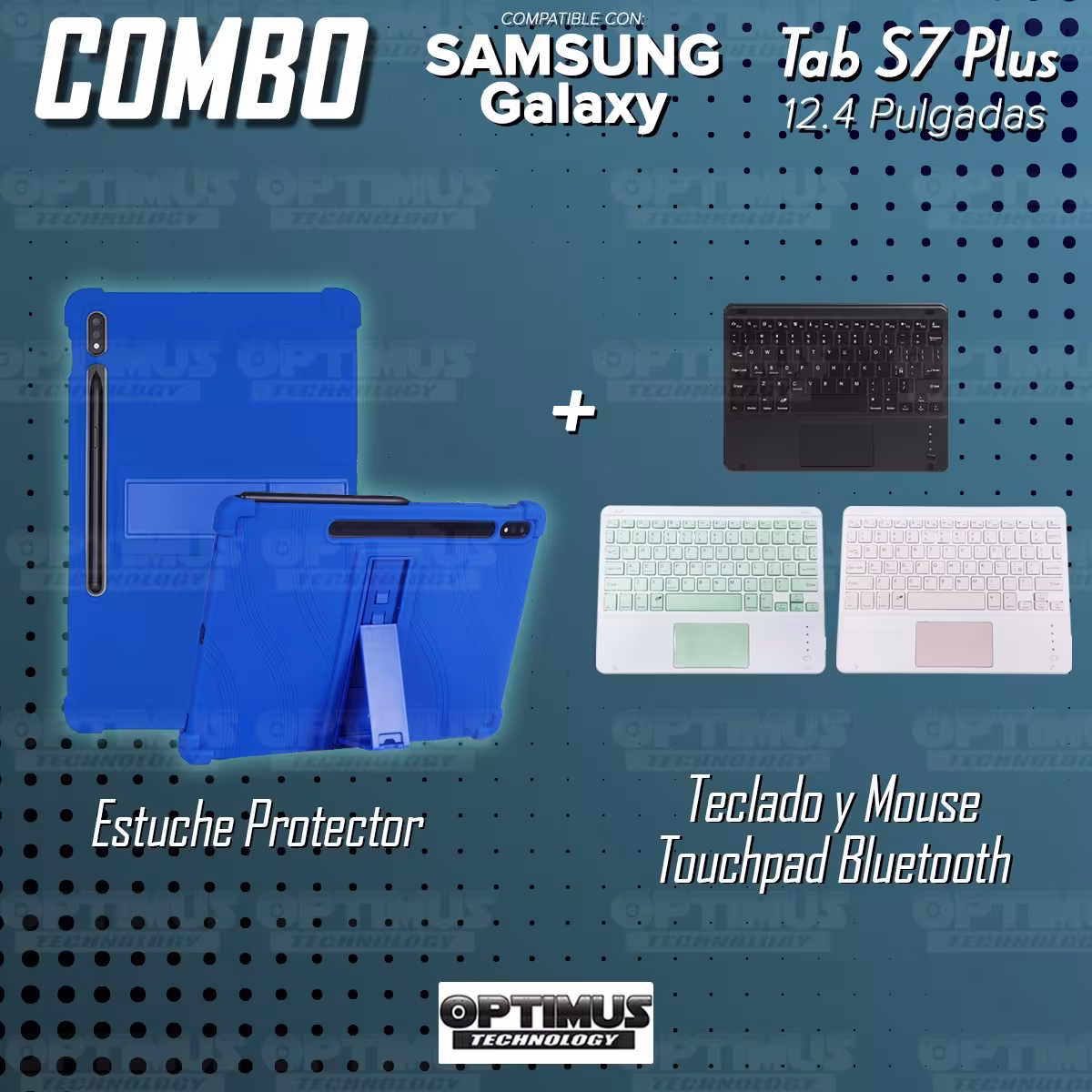 Kit Case Estuche Protector Antigolpes + Teclado Mouse Touchpad Bluetooth para Tablet Samsung Galaxy Tab S7 Plus 12.4 Pulgadas
