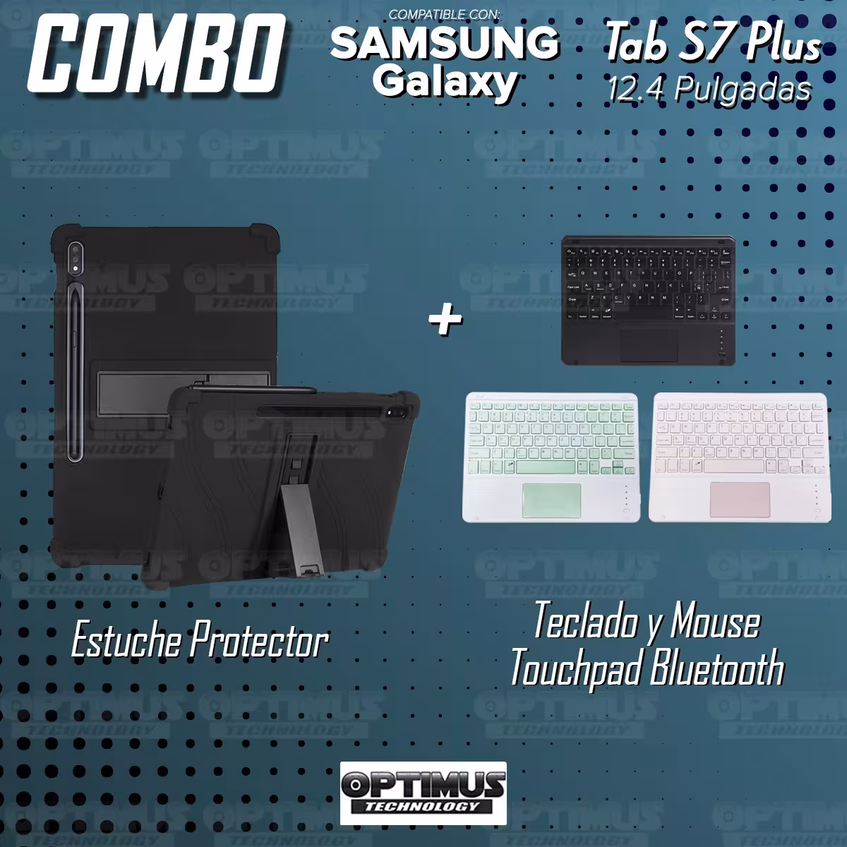 Kit Case Estuche Protector Antigolpes + Teclado Mouse Touchpad Bluetooth para Tablet Samsung Galaxy Tab S7 Plus 12.4 Pulgadas