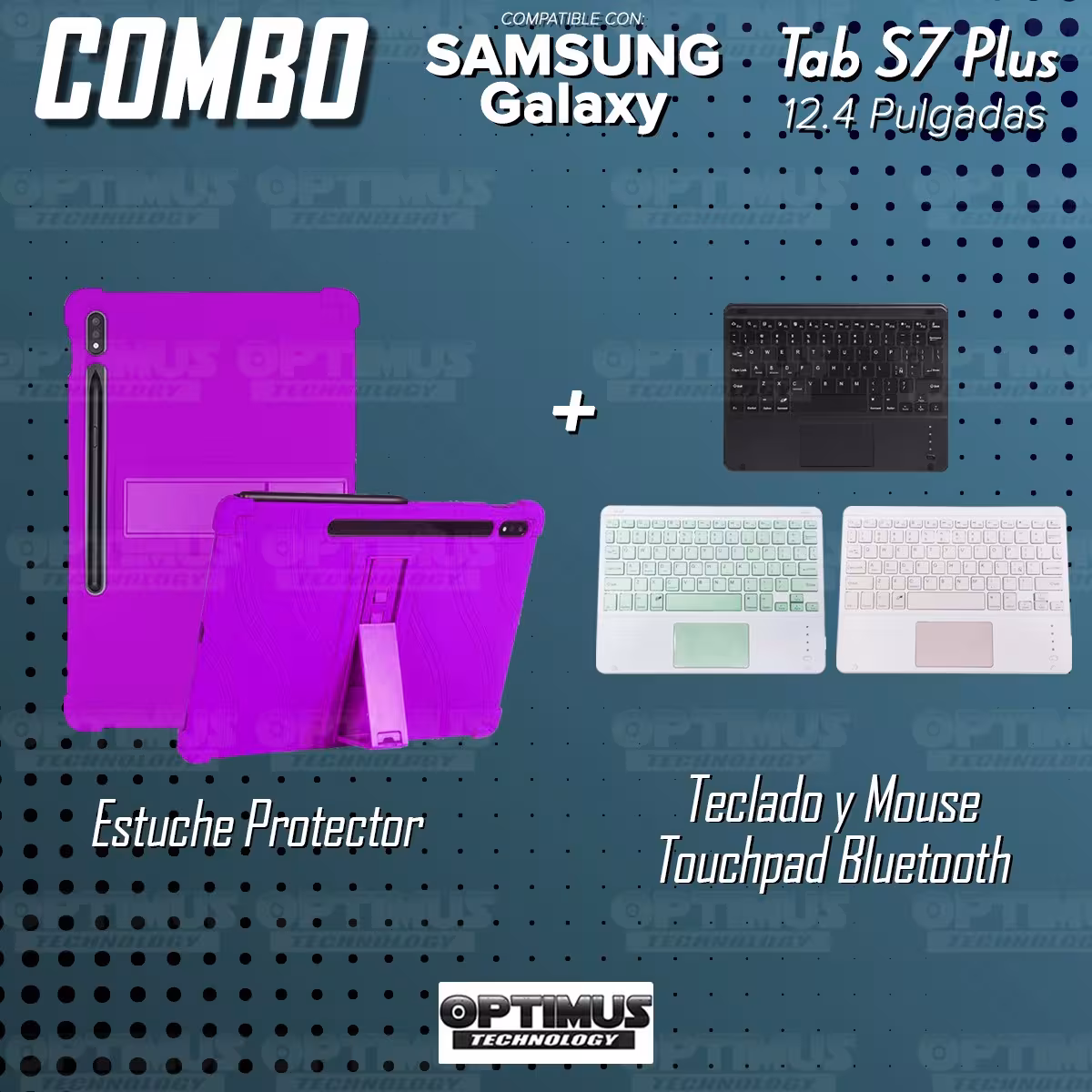 Kit Case Estuche Protector Antigolpes + Teclado Mouse Touchpad Bluetooth para Tablet Samsung Galaxy Tab S7 Plus 12.4 Pulgadas