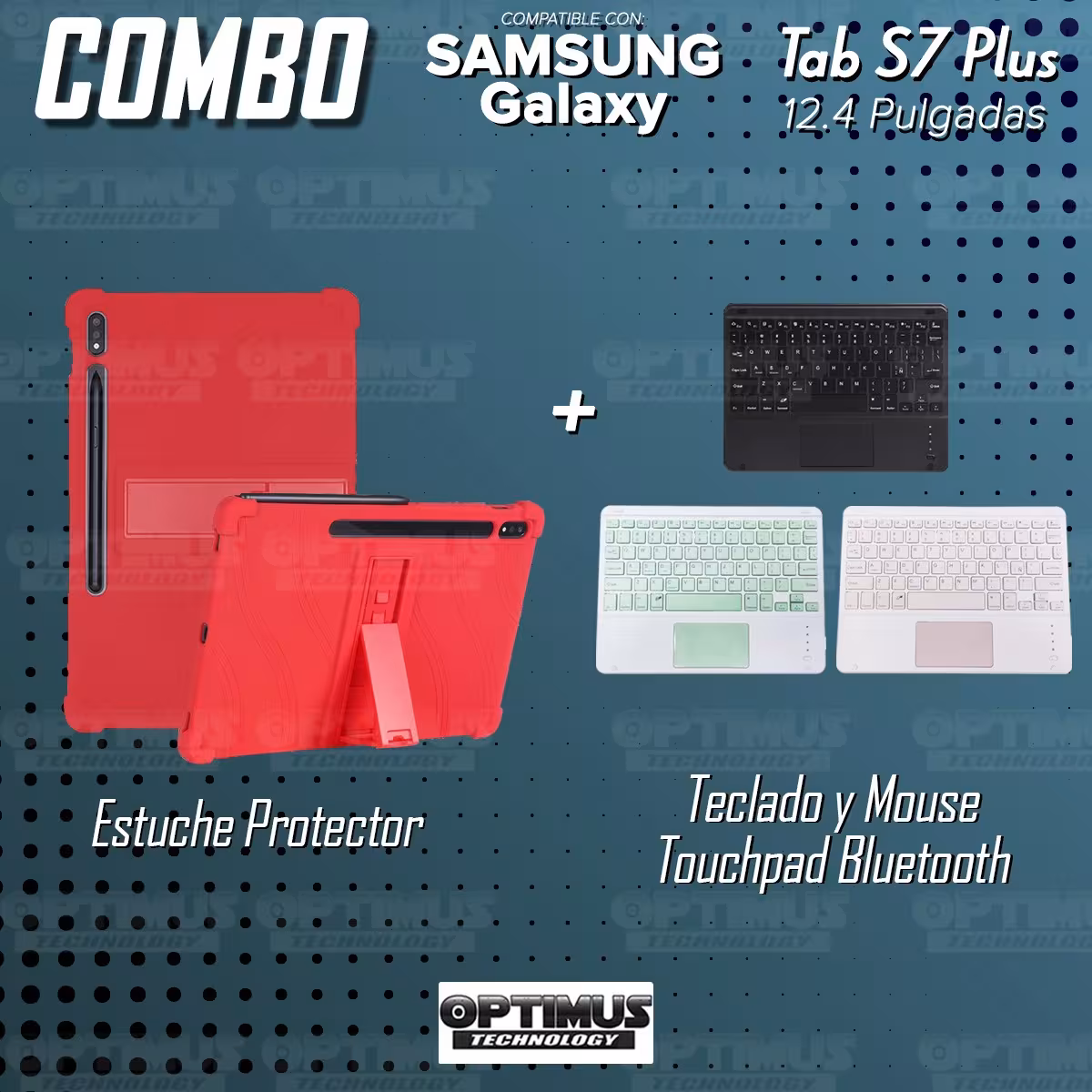 Kit Case Estuche Protector Antigolpes + Teclado Mouse Touchpad Bluetooth para Tablet Samsung Galaxy Tab S7 Plus 12.4 Pulgadas